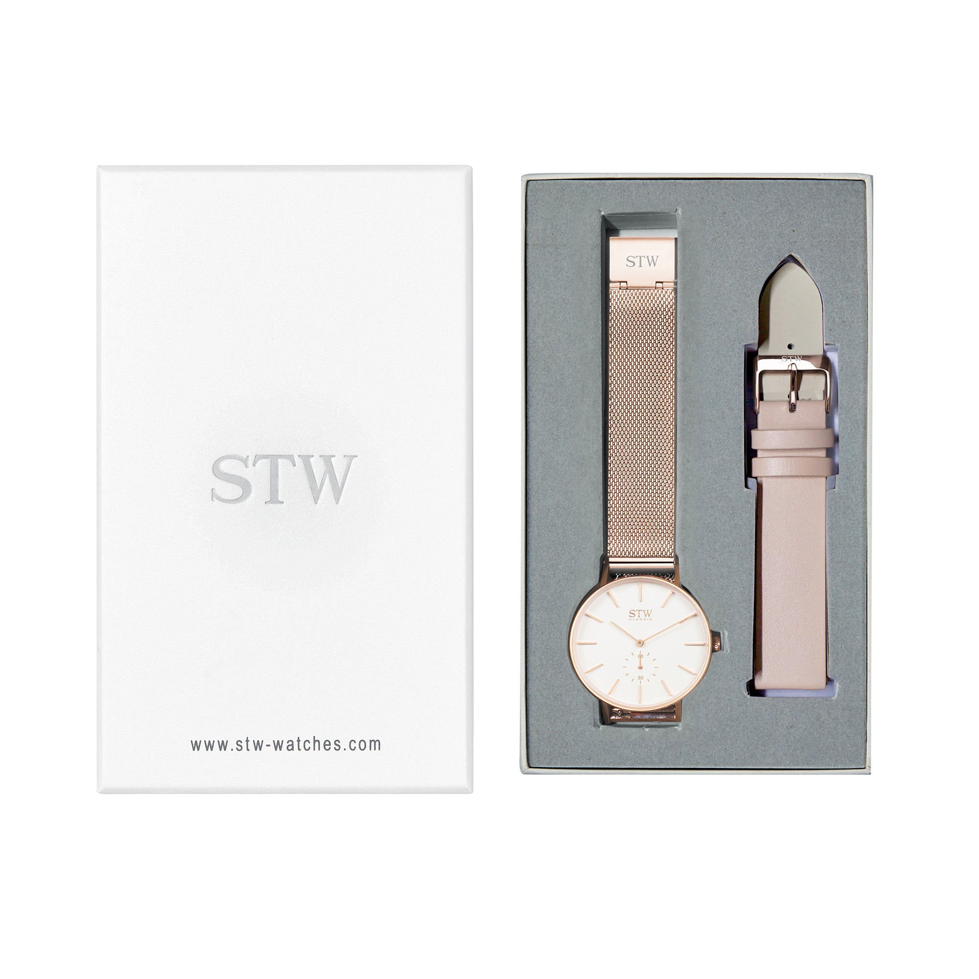 THE CLASSIC -  WHITE DIAL / ROSE GOLD MESH BAND WATCH