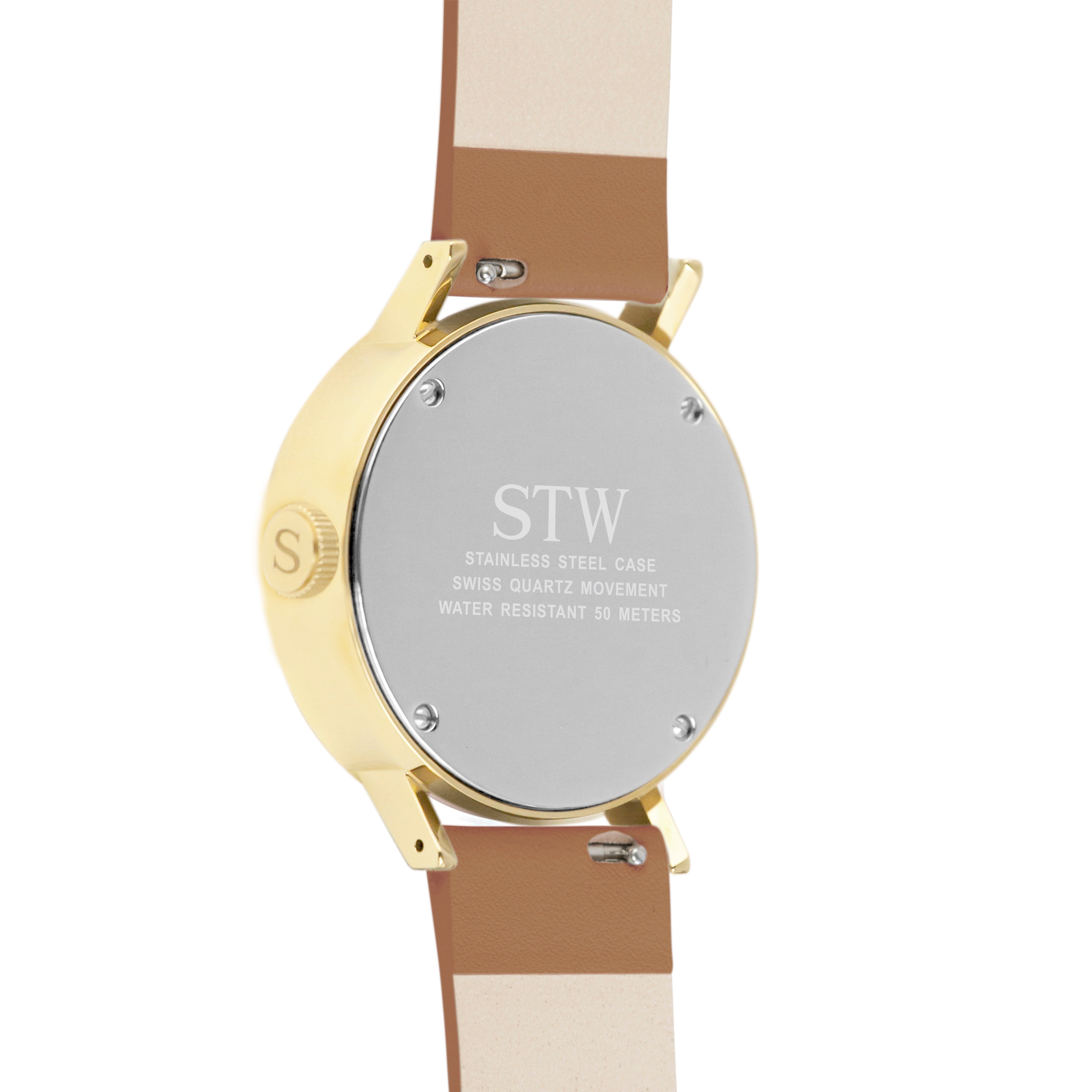 CUT OUT -  WHITE DIAL / RED BROWN LEATHER STRAP WATCH