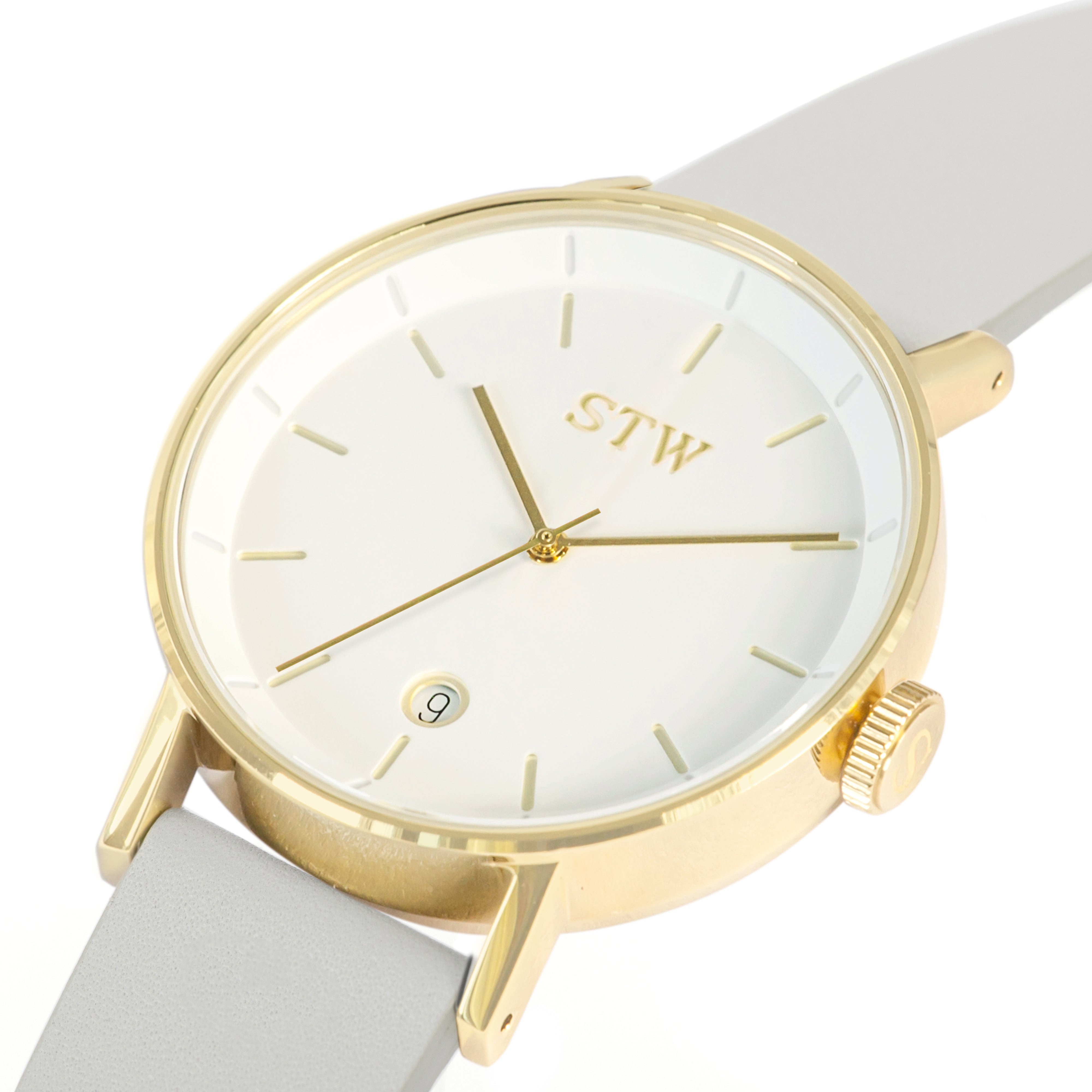 CUT OUT -  WHITE DIAL / GREY LEATHER STRAP WATCH