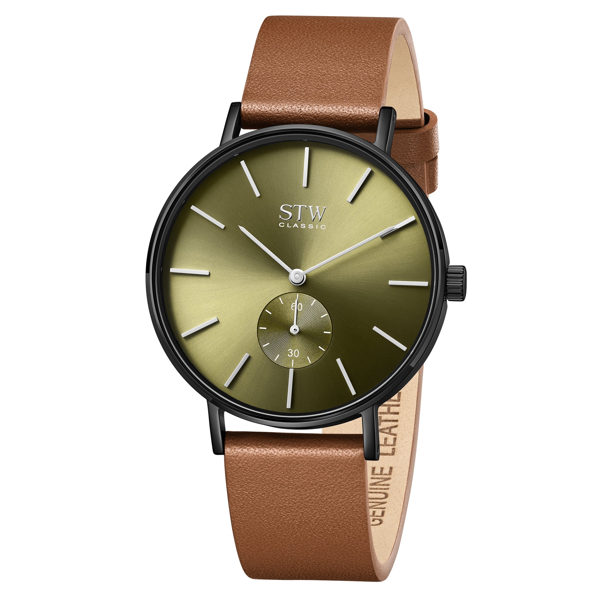 THE CLASSIC -  SHINY BLACK CASE / OLIVE GREEN DIAL / BLACK MESH BAND