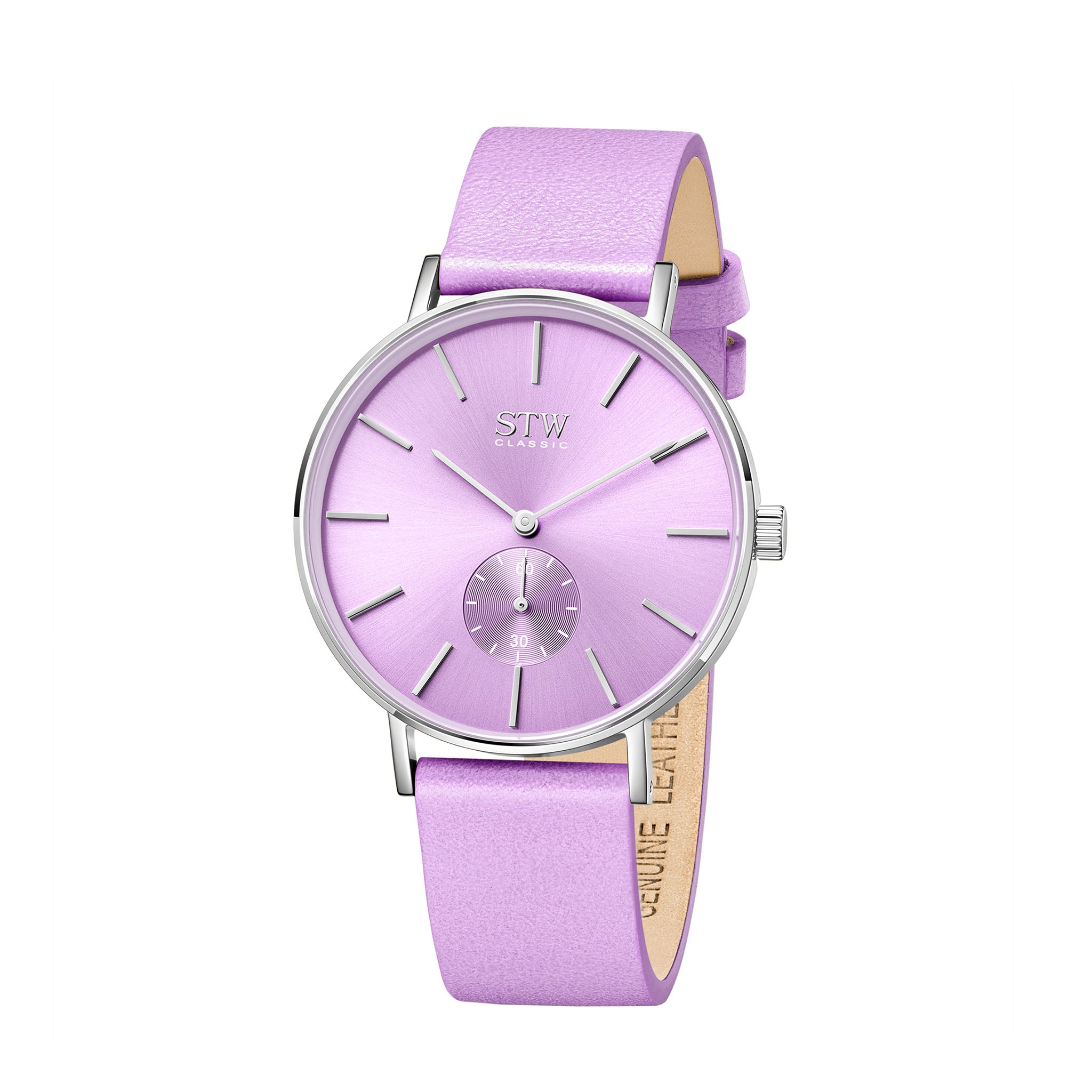 THE CLASSIC -  SHINY SILVER CASE / PURPLE DIAL / PURPLE LEATHER STRAP