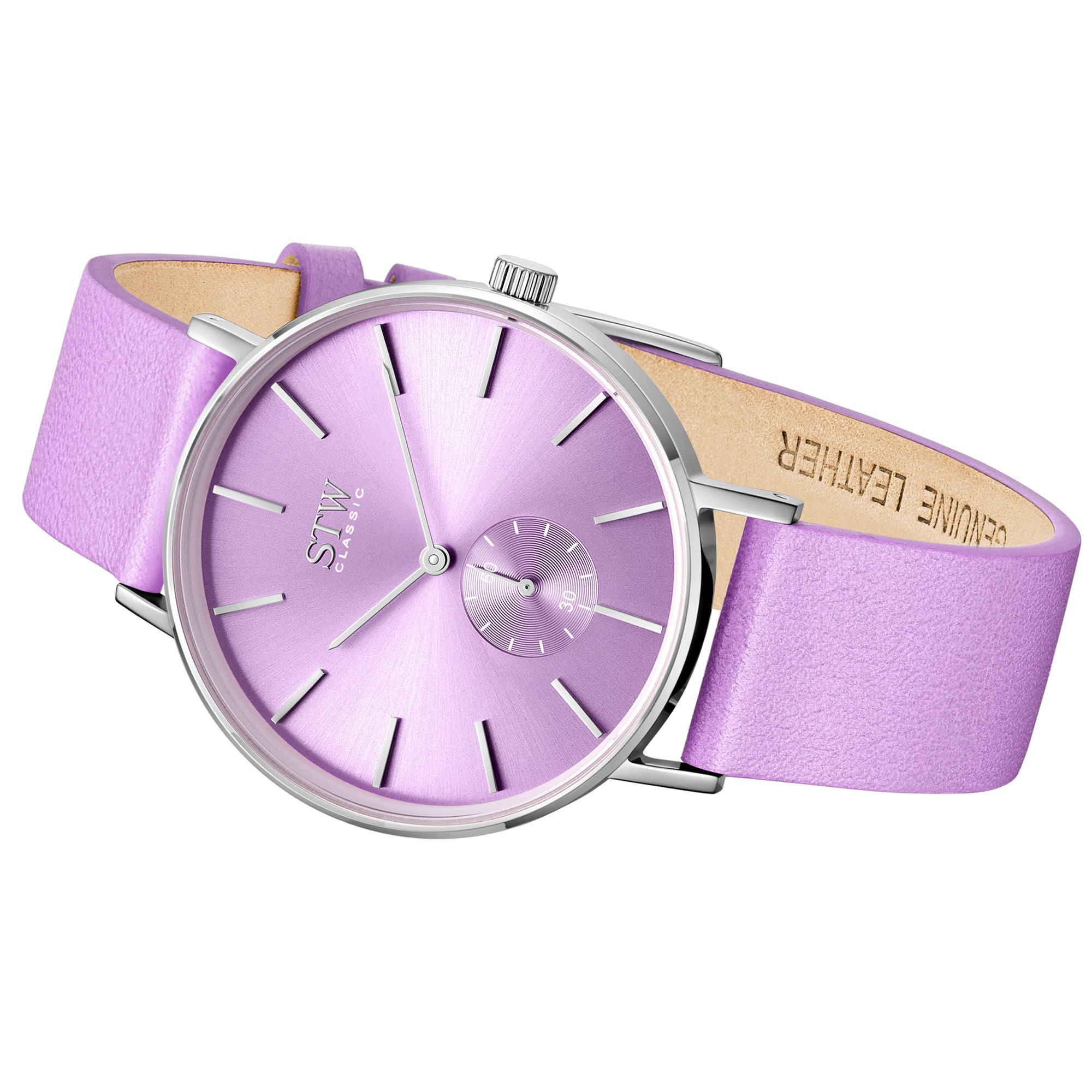 THE CLASSIC -  SHINY SILVER CASE / PURPLE DIAL / SILVER MESH BAND