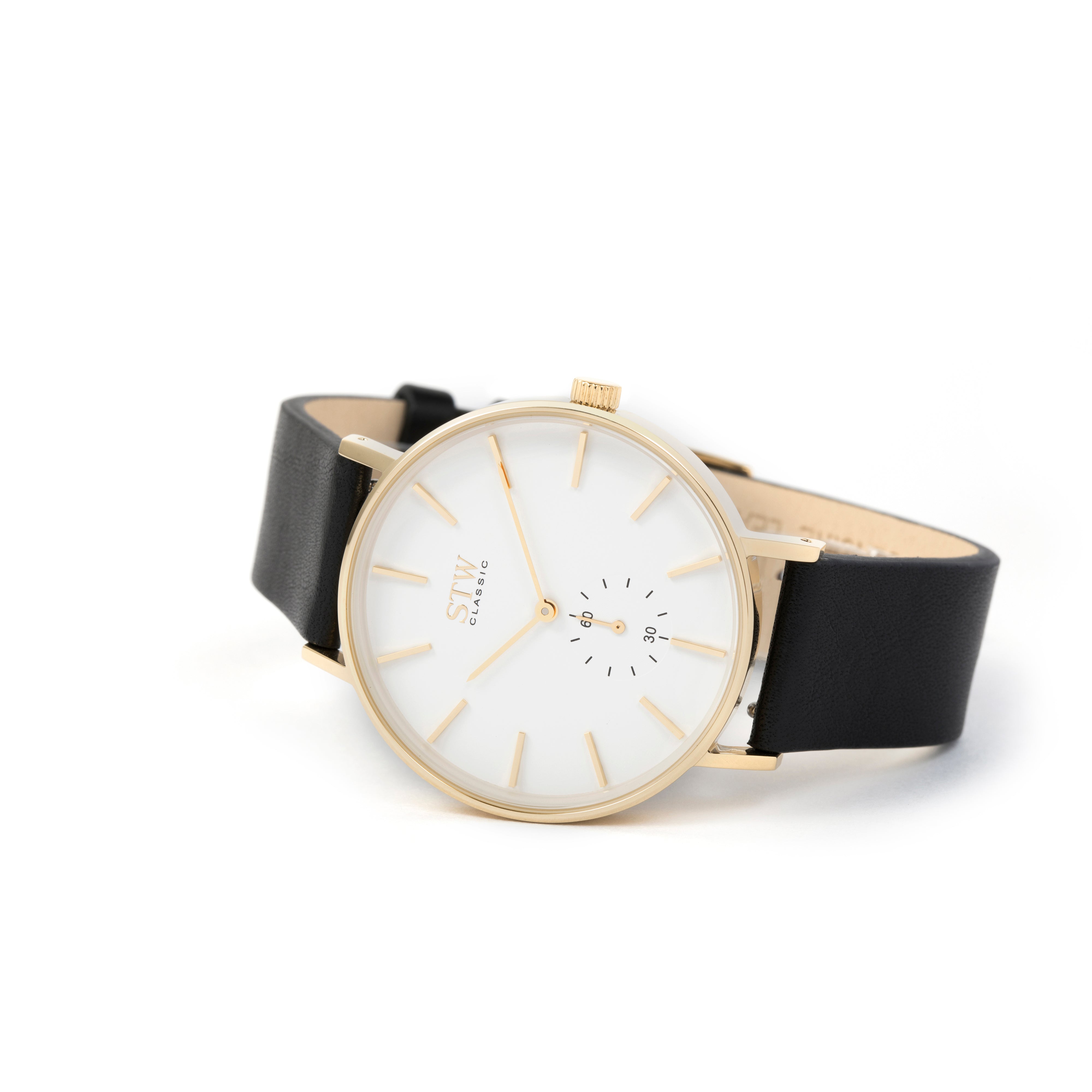 THE CLASSIC -  WHITE DIAL WITH BLACK LEATHER STRAP WATCH