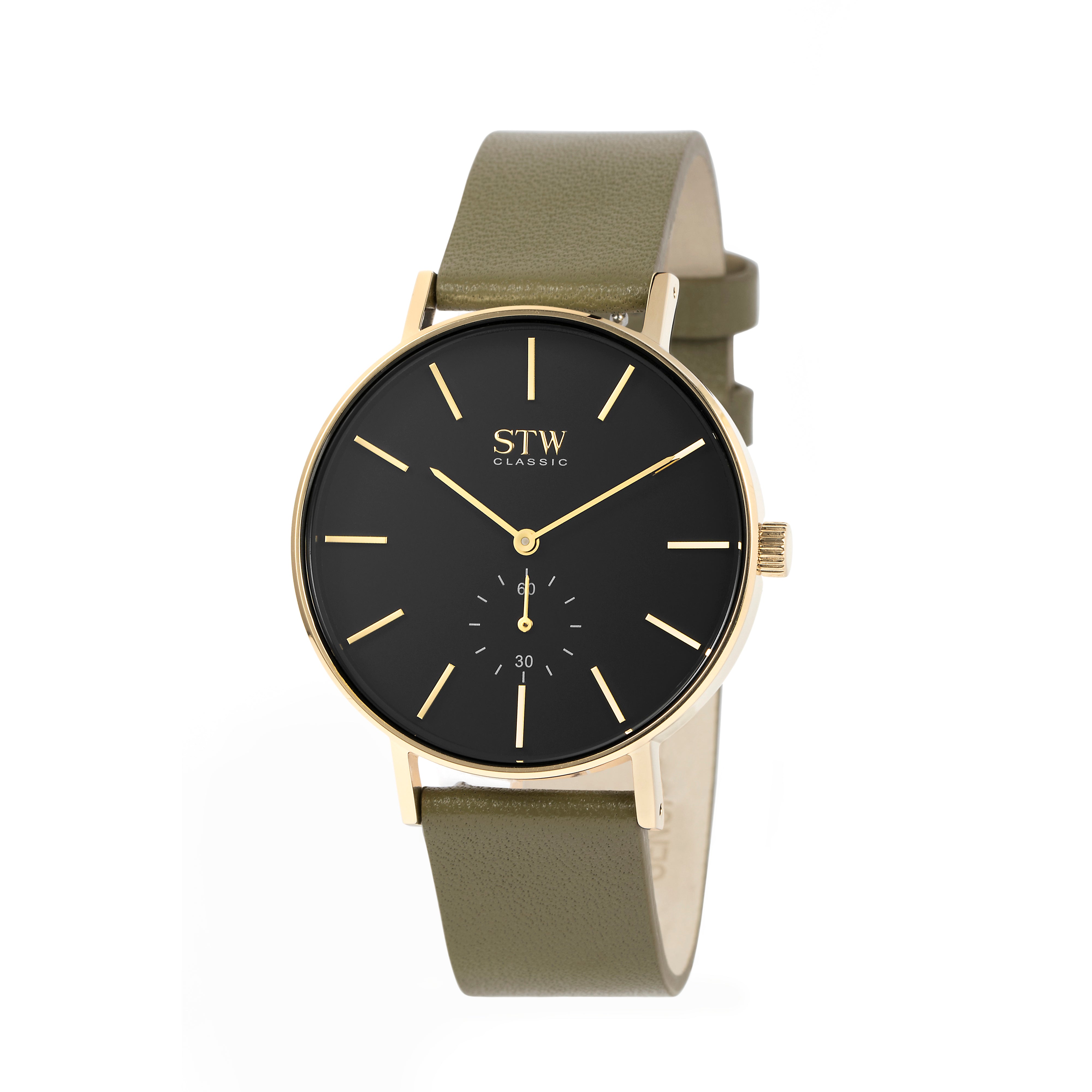 THE CLASSIC -  BLACK DIAL WITH OLIVE LEATHER STRAP WATCH