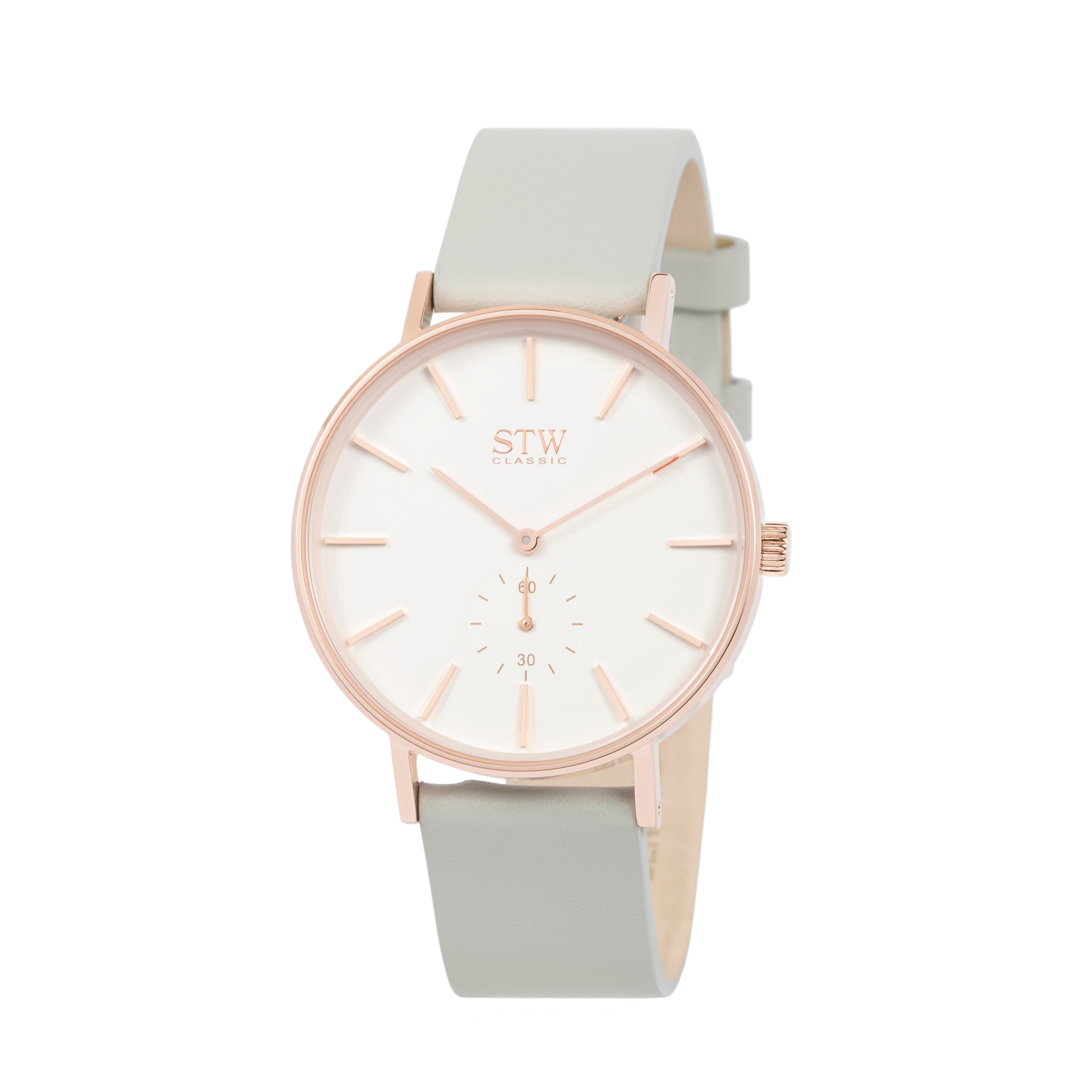 THE CLASSIC -  WHITE DIAL WITH GREY LEATHER STRAP WATCH