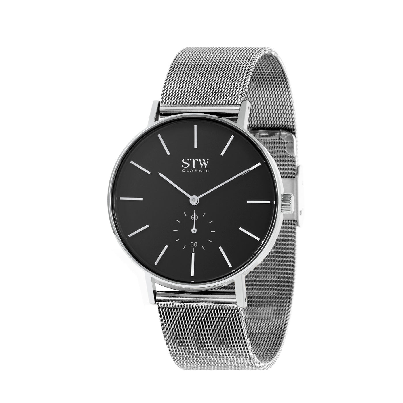 THE CLASSIC -  BLACK DIAL / SILVER MESH BAND WATCH
