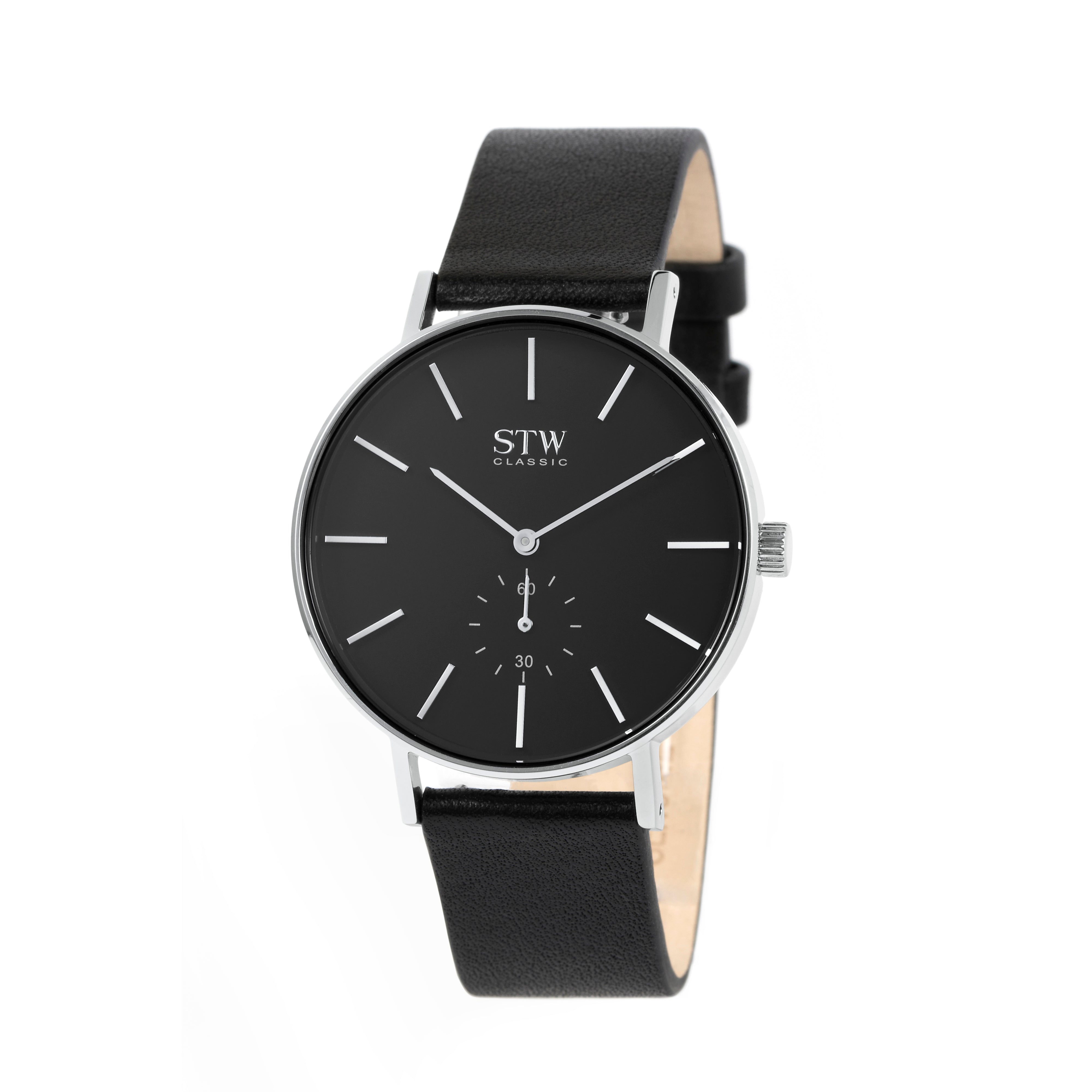THE CLASSIC -  BLACK DIAL WITH BLACK LEATHER STRAP WATCH