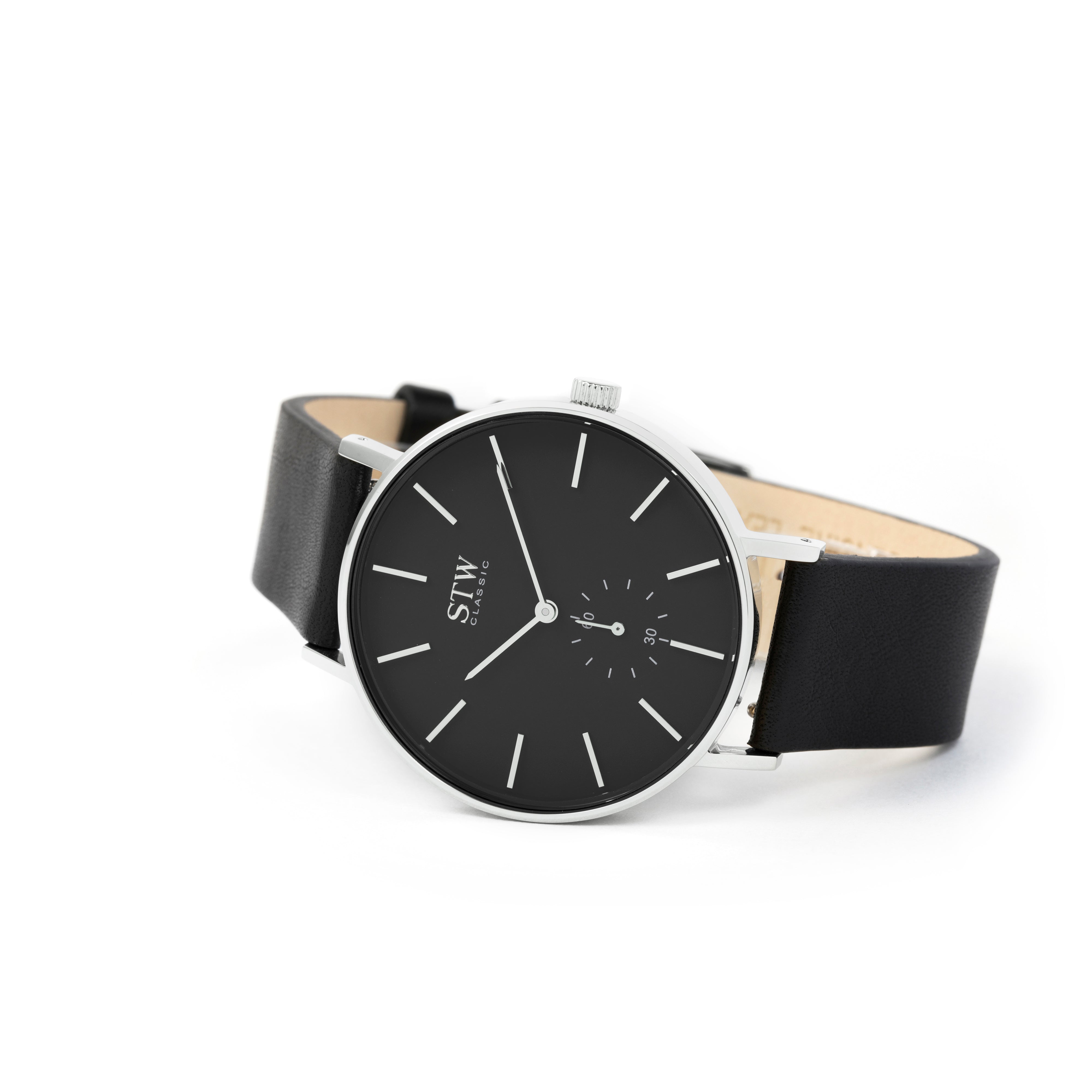 THE CLASSIC -  BLACK DIAL WITH BLACK LEATHER STRAP WATCH