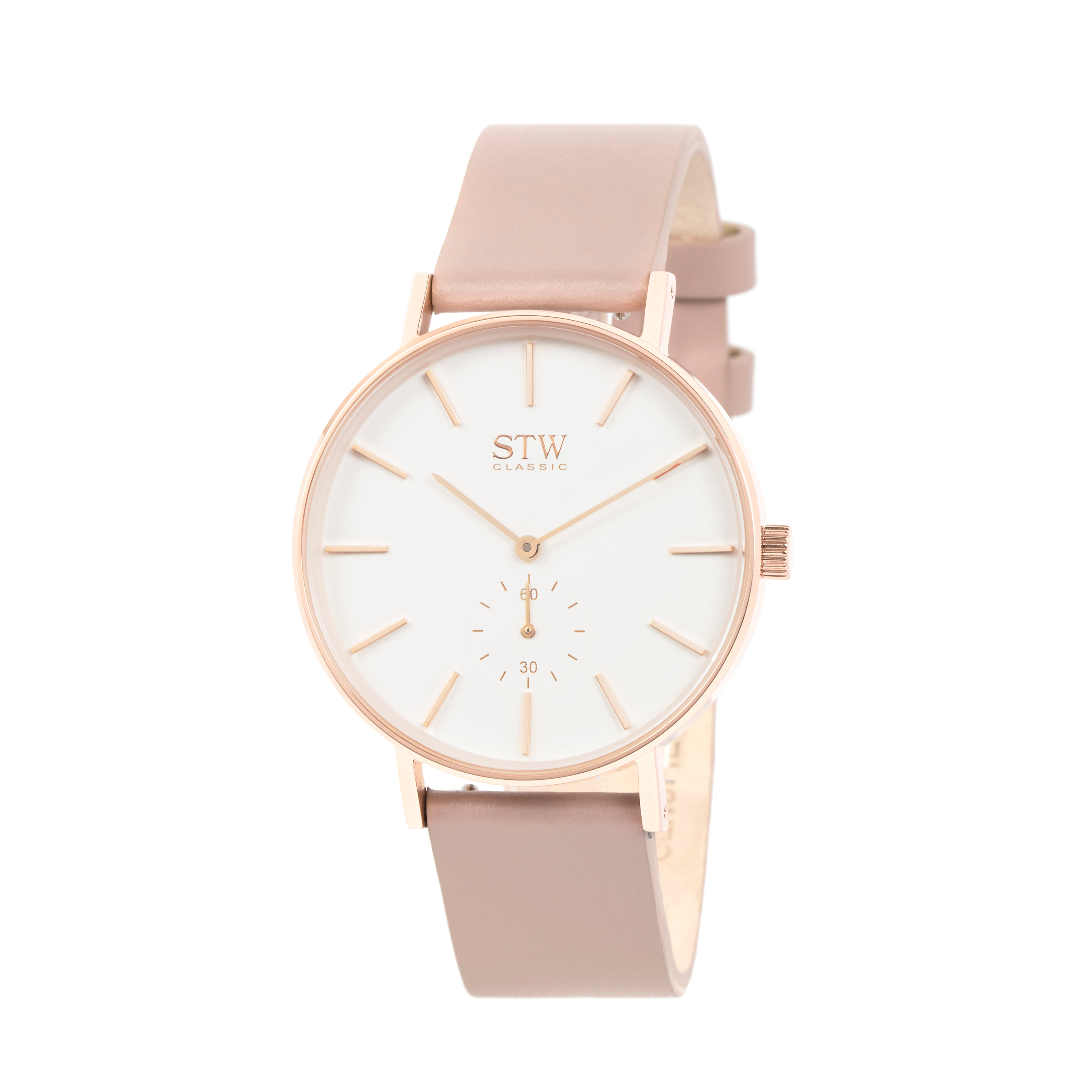 THE CLASSIC -  WHITE DIAL WITH PINK LEATHER STRAP WATCH