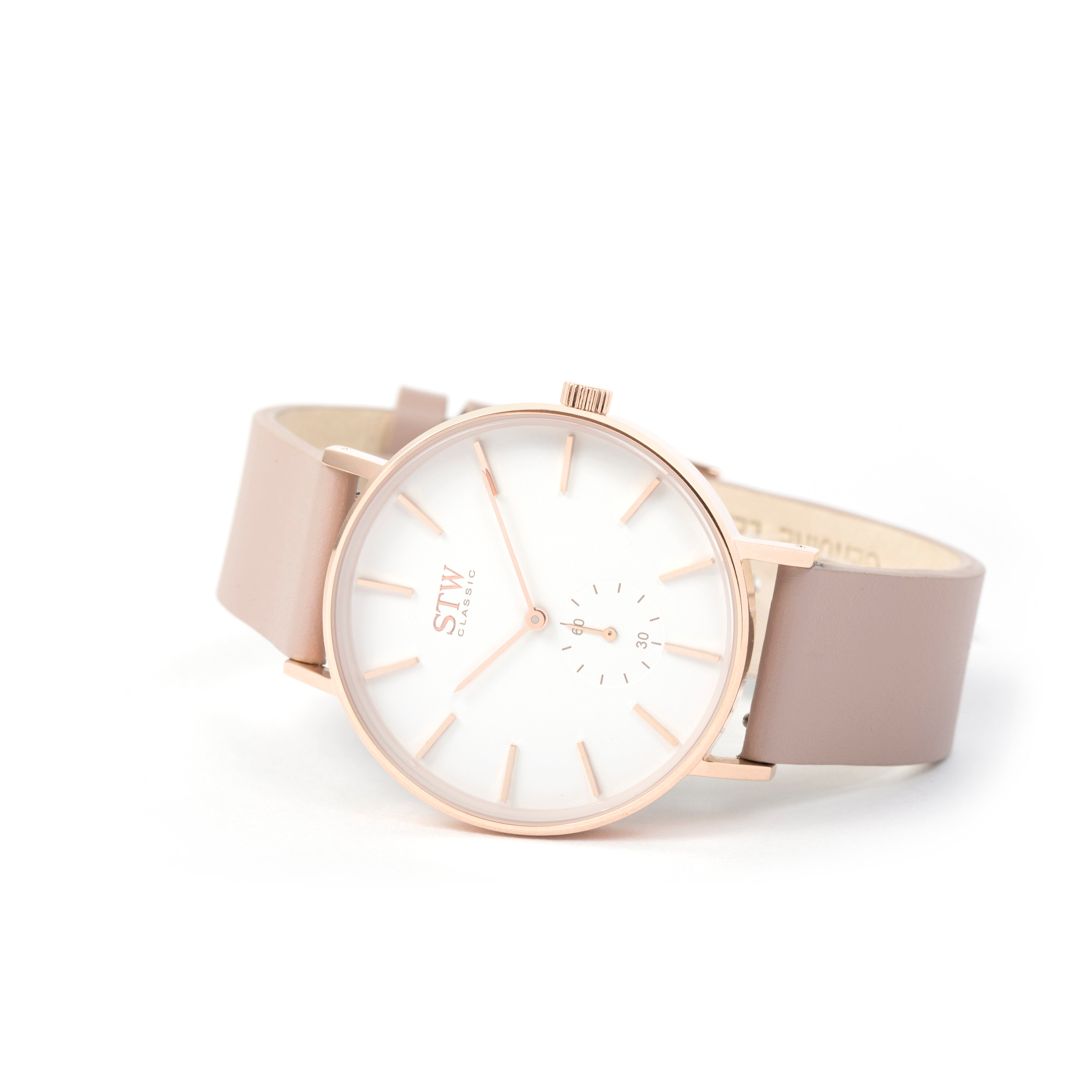 THE CLASSIC -  WHITE DIAL WITH PINK LEATHER STRAP WATCH