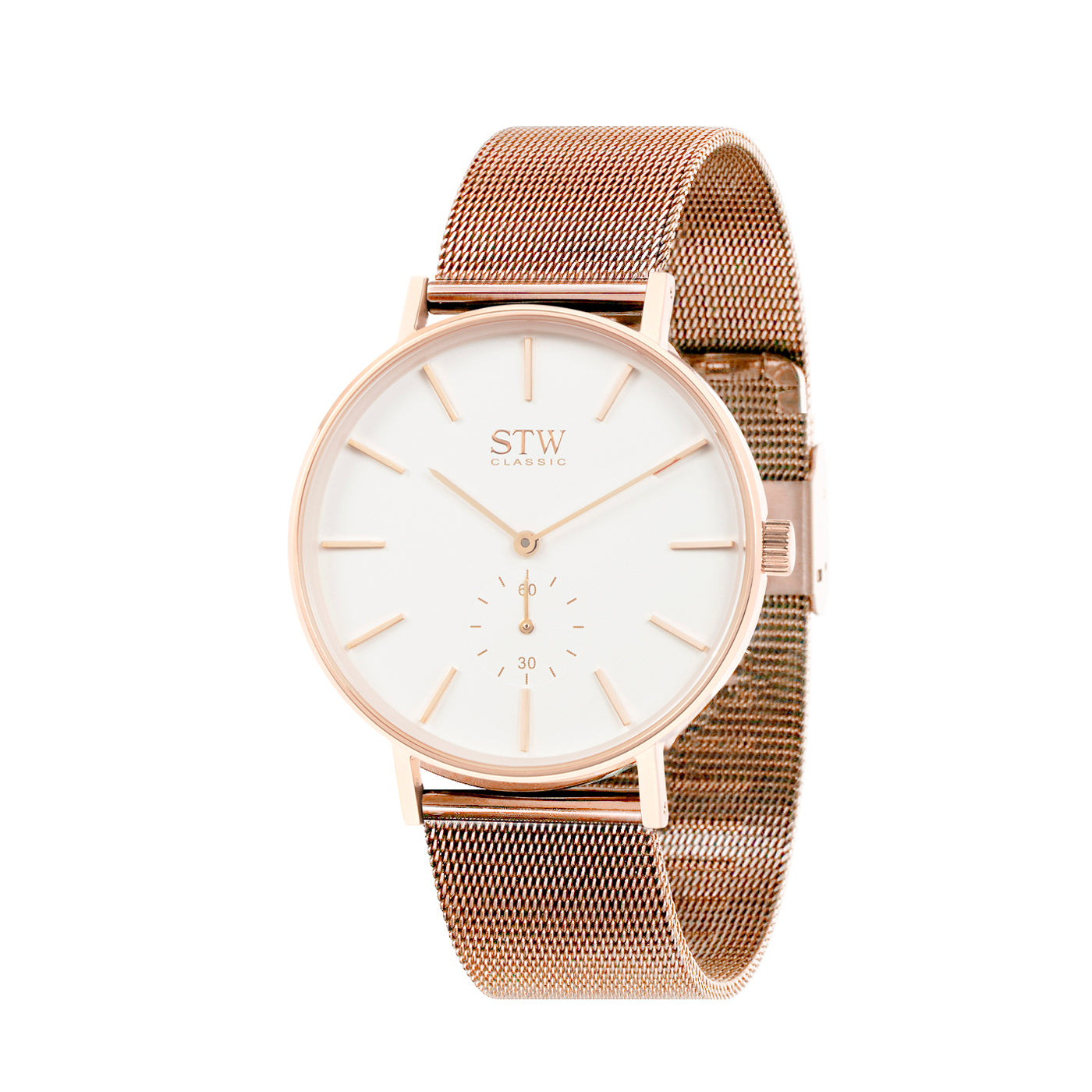 THE CLASSIC -  WHITE DIAL / ROSE GOLD MESH BAND WATCH