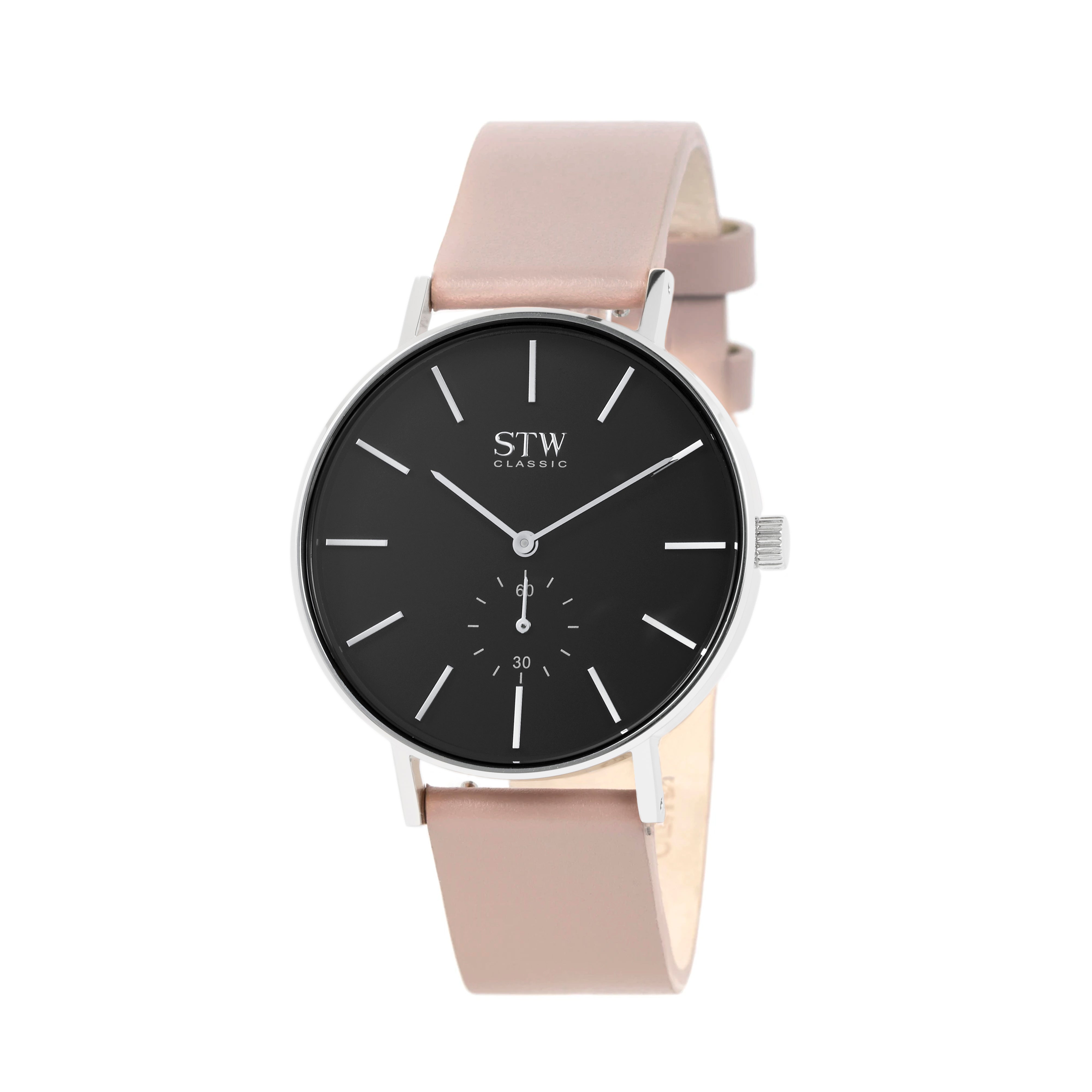 THE CLASSIC -  BLACK DIAL WITH PINK LEATHER STRAP WATCH