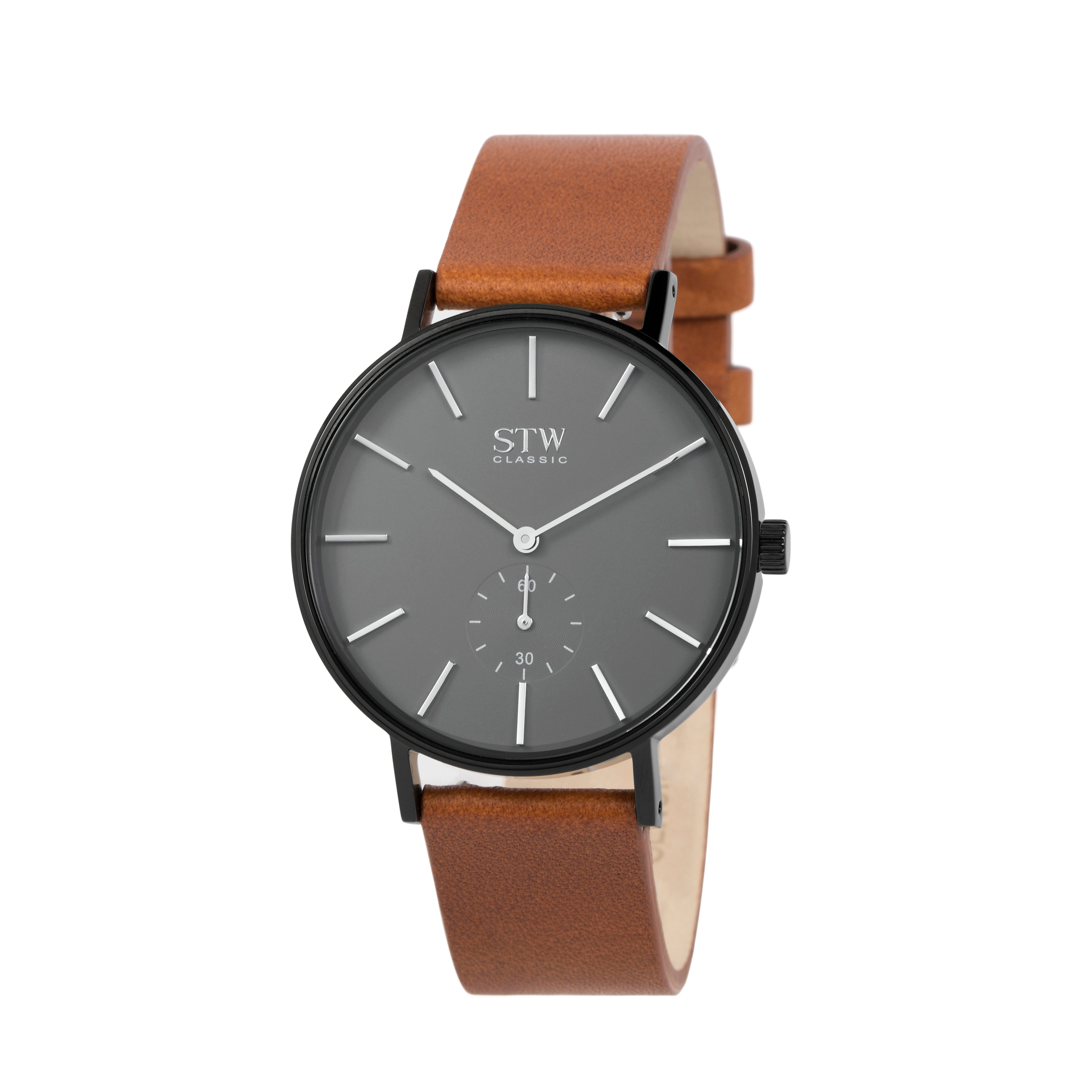 THE CLASSIC -  GREY DIAL WITH RED BROWN LEATHER STRAP WATCH