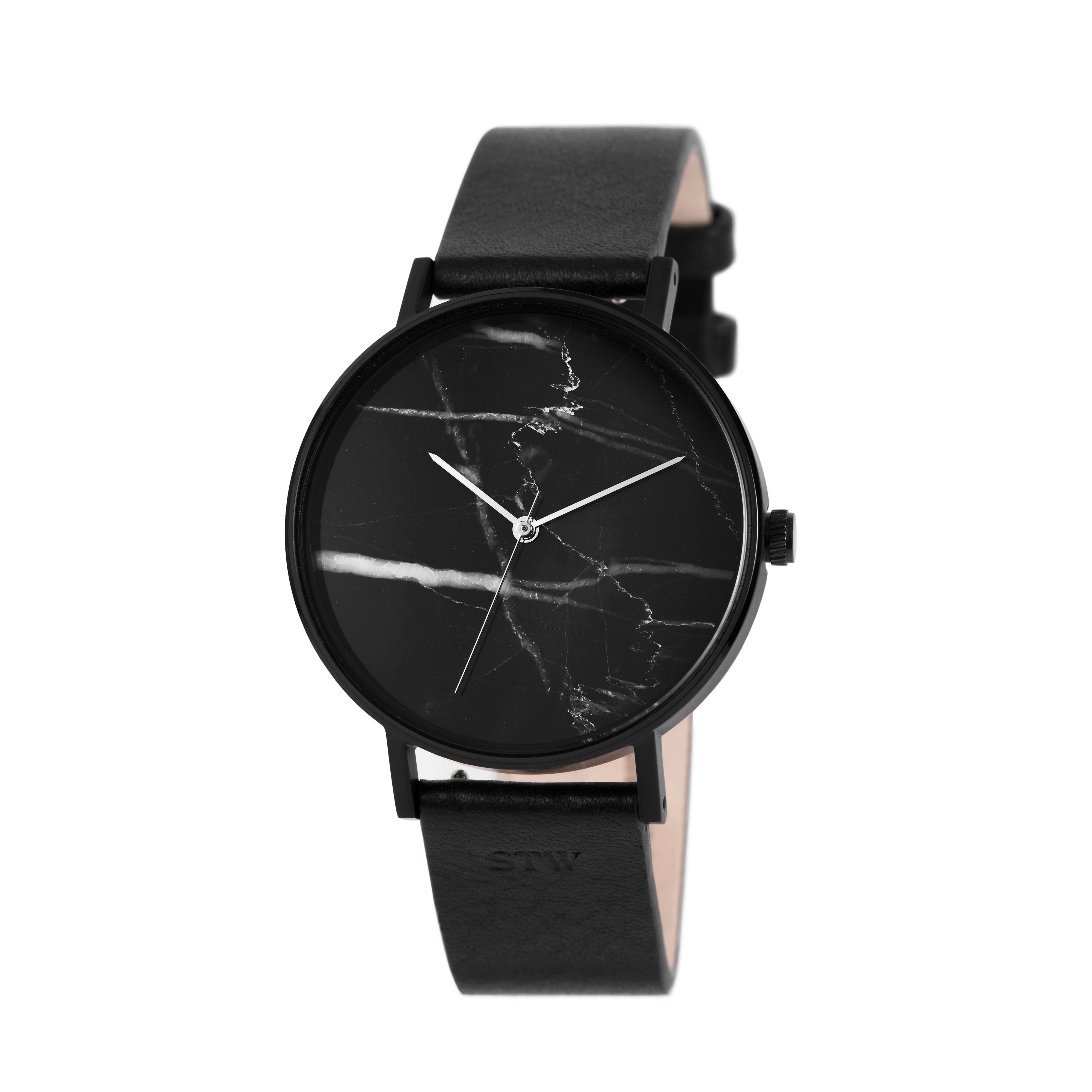 THE STONE -  BLACK ONYX DIAL WITH BLACK LEATHER STRAP WATCH