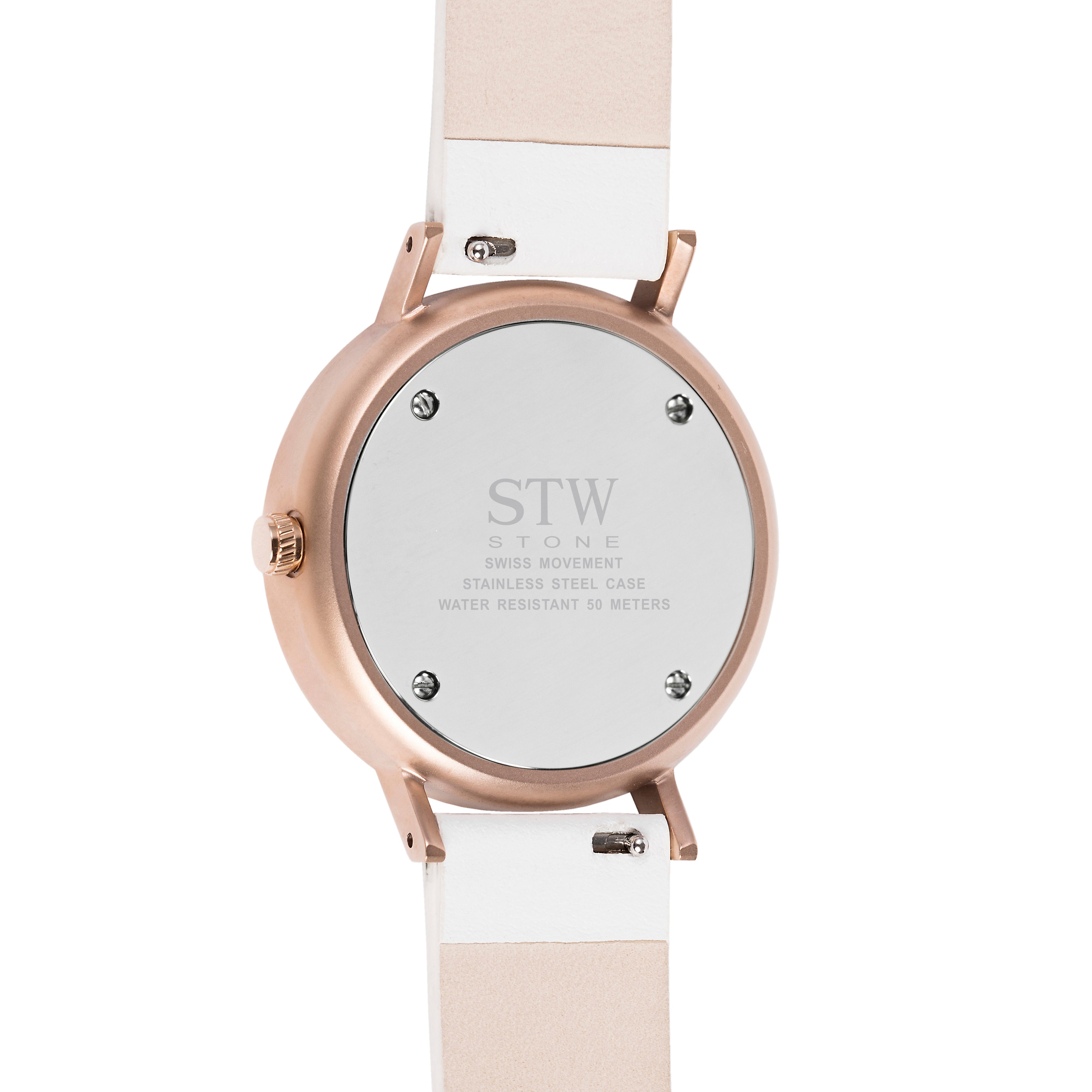 THE STONE -  WHITE MARBLE DIAL / ROSE GOLD MESH BAND WATCH