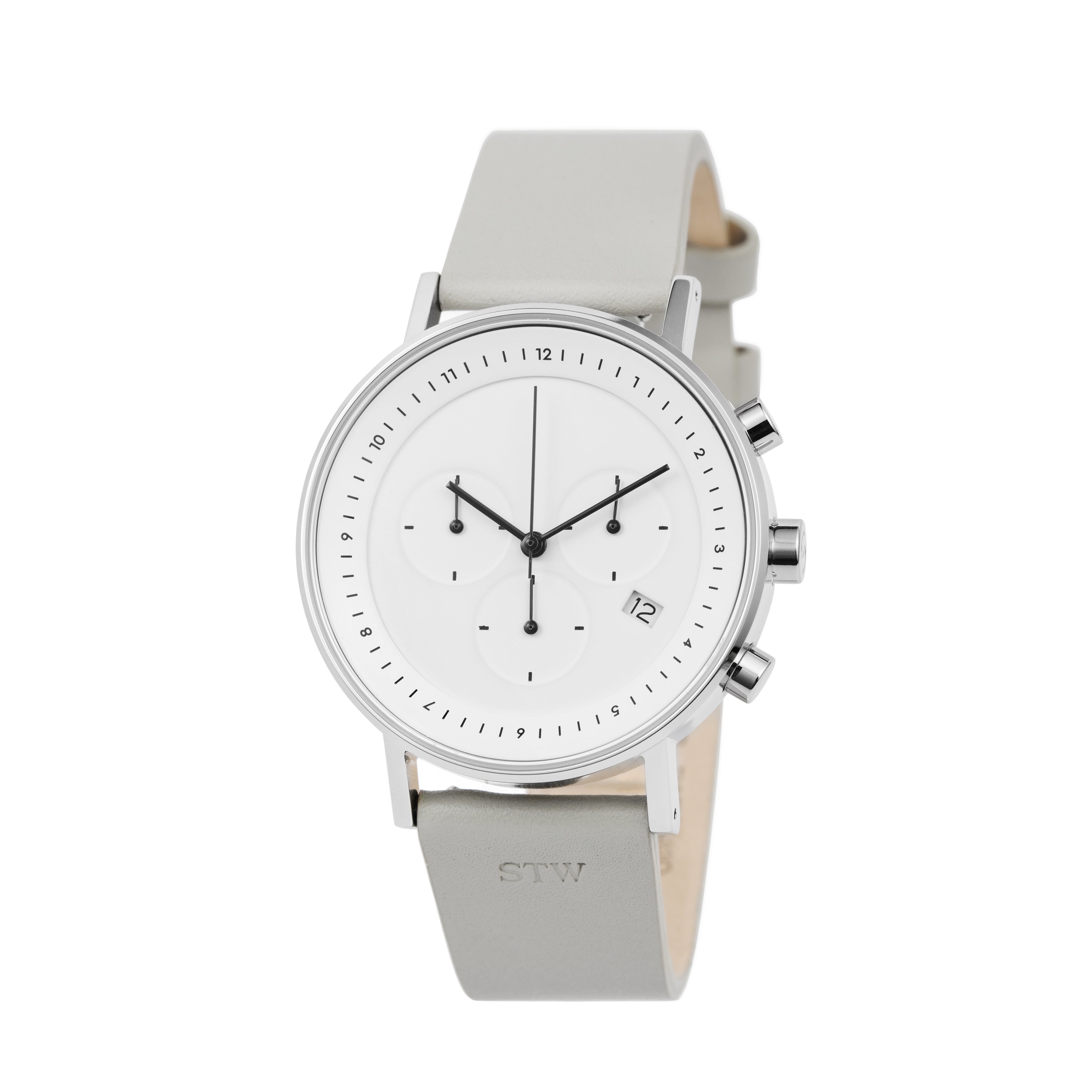THE CHRONO - WHITE DIAL WITH GREY LEATHER STRAP WATCH