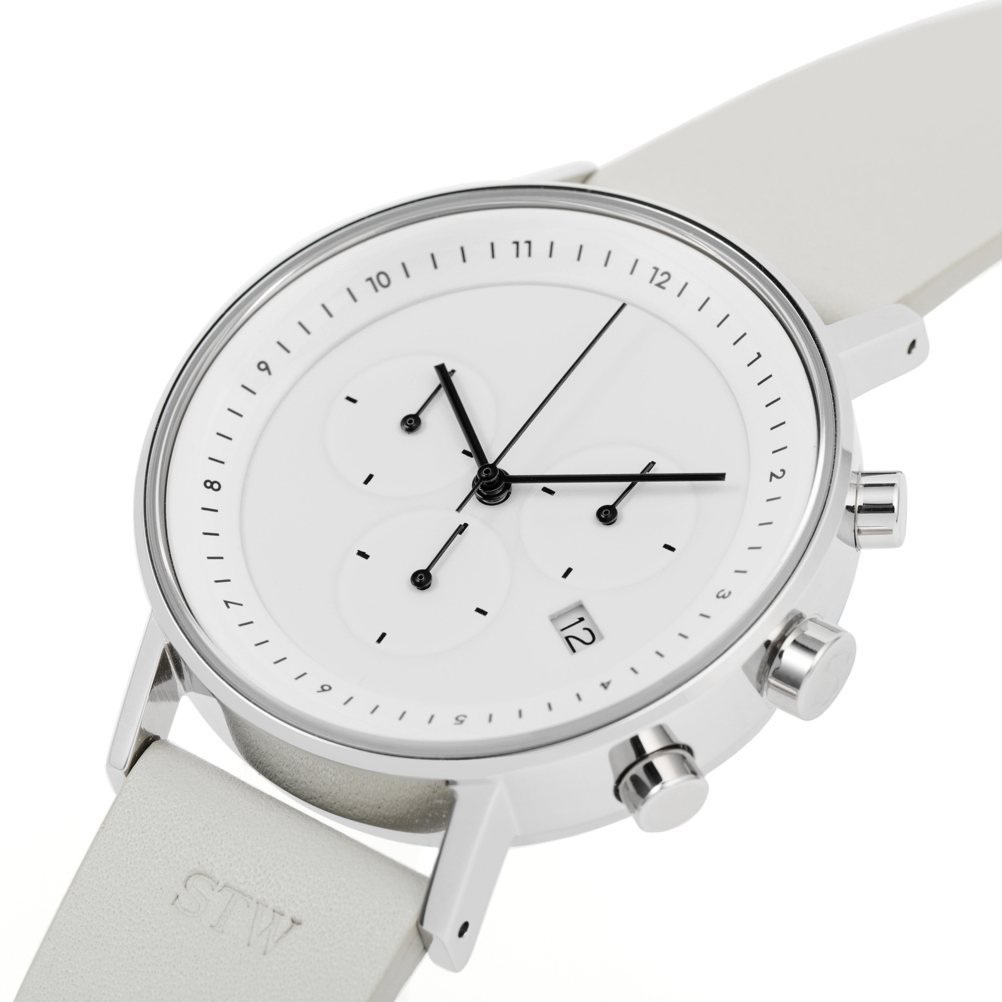 THE CHRONO - WHITE DIAL WITH GREY LEATHER STRAP WATCH