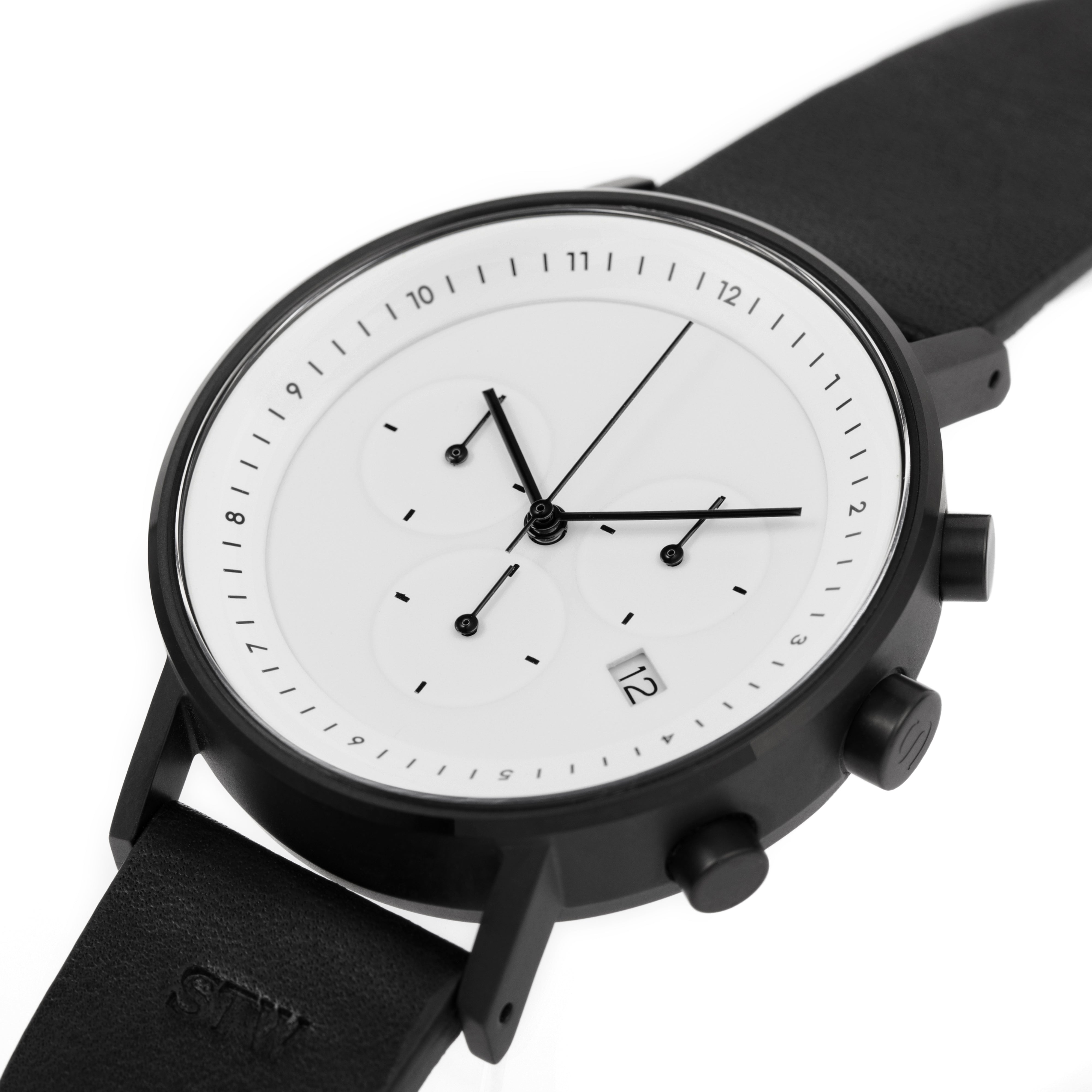THE CHRONO -  WHITE DIAL WITH BLACK LEATHER STRAP WATCH