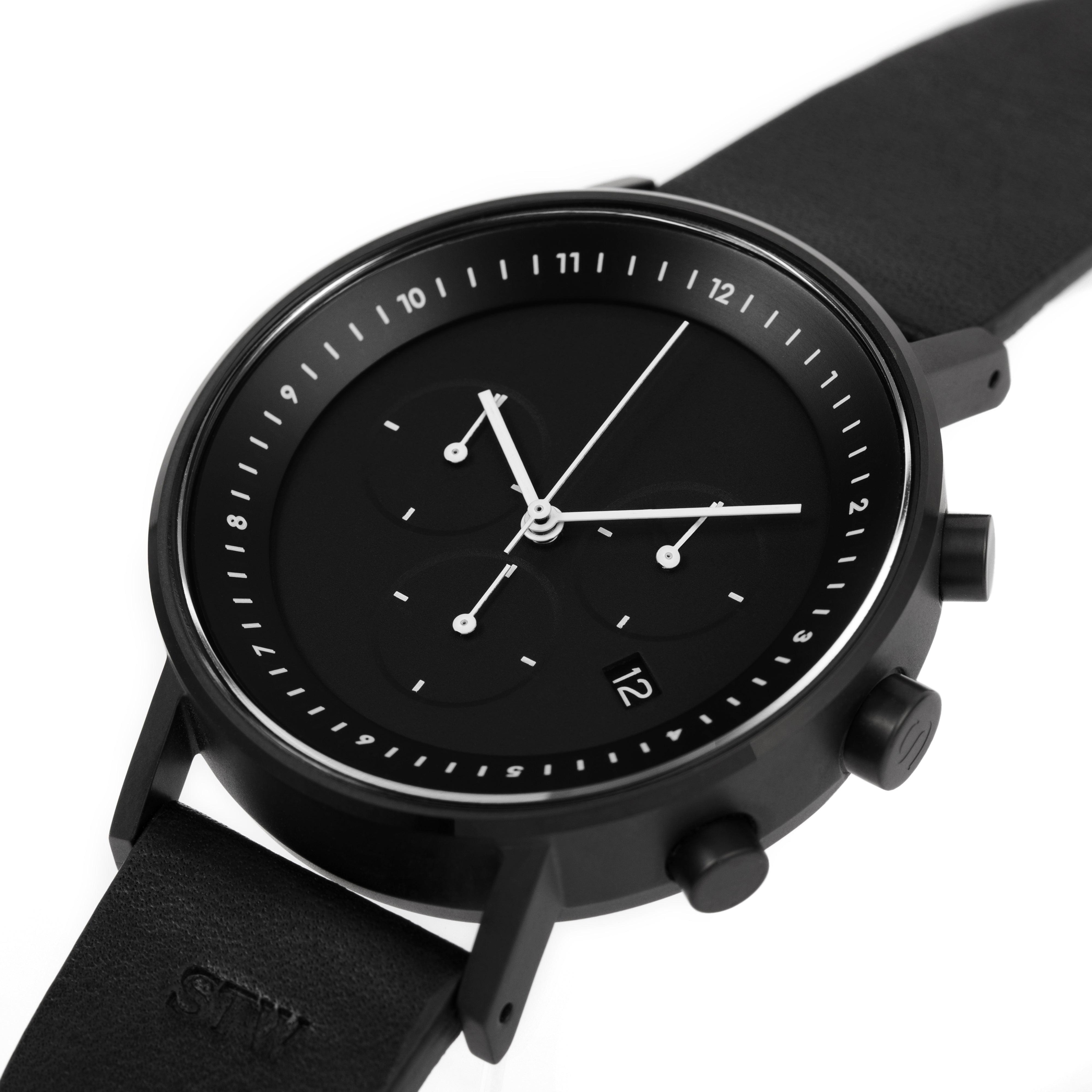 THE CHRONO - BLACK DIAL WITH BLACK LEATHER STRAP WATCH