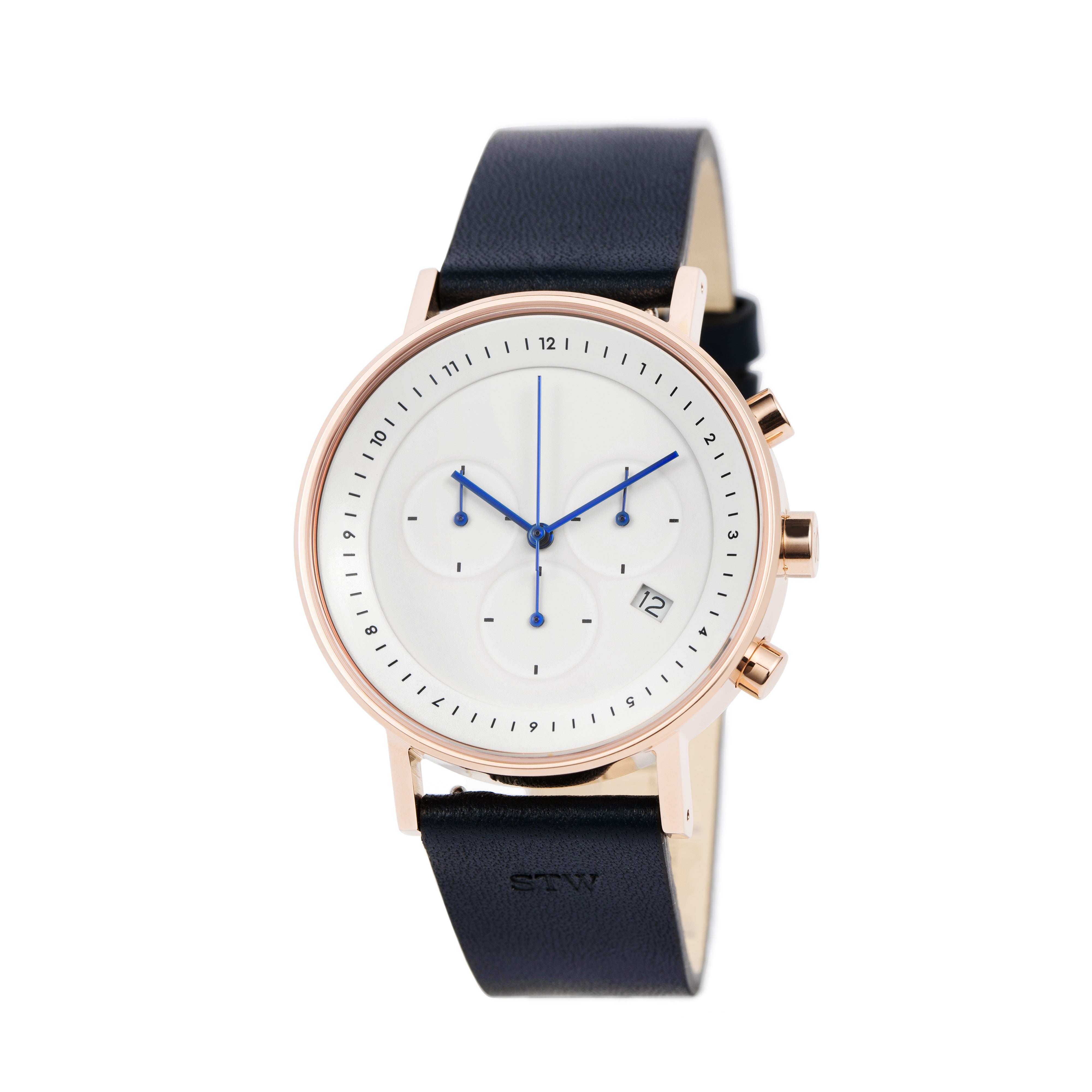 THE CHRONO -  WHITE DIAL WITH NAVY LEATHER STRAP WATCH