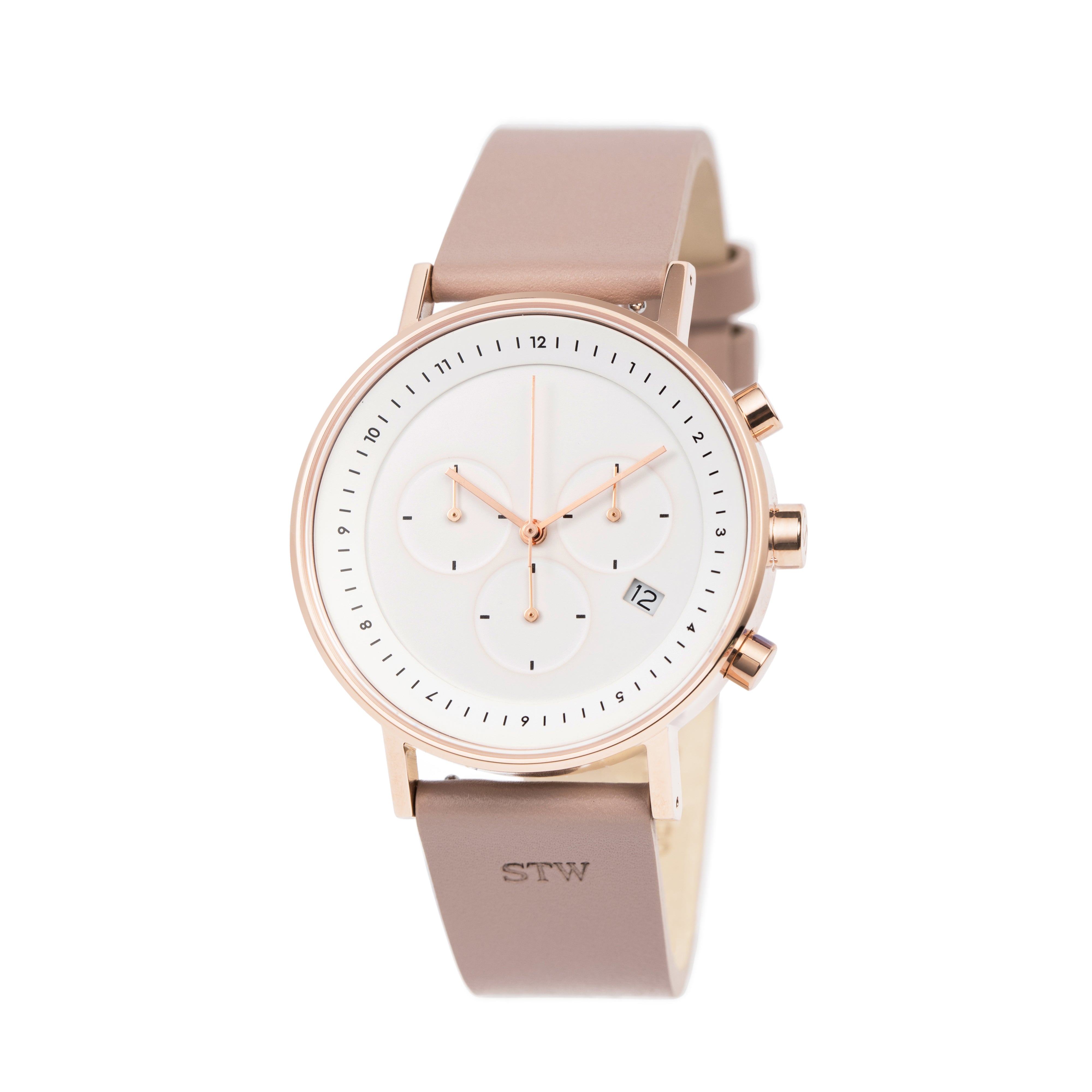 THE CHRONO - WHITE DIAL / PINK LEATHER STRAP WATCH