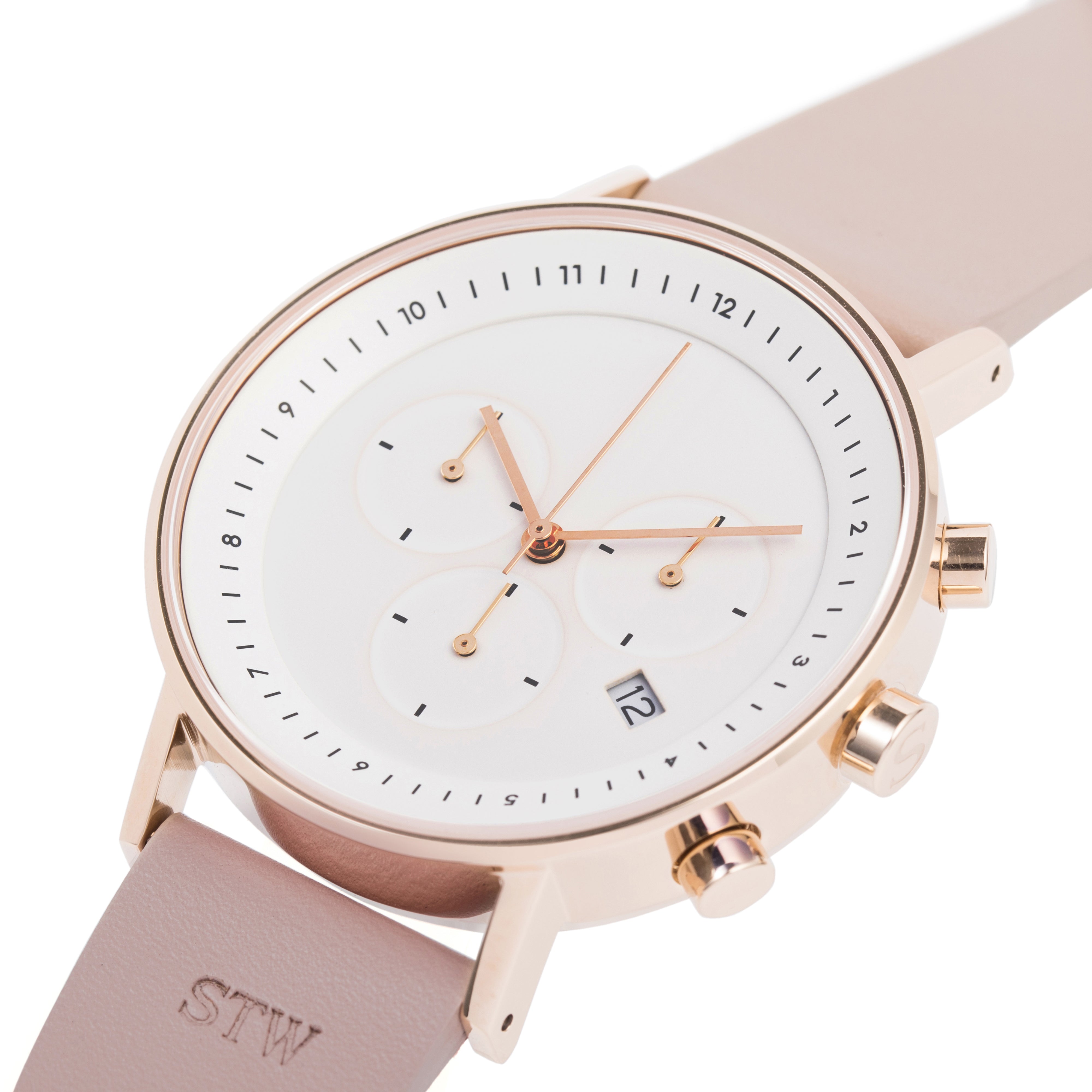 THE CHRONO - WHITE DIAL / PINK LEATHER STRAP WATCH