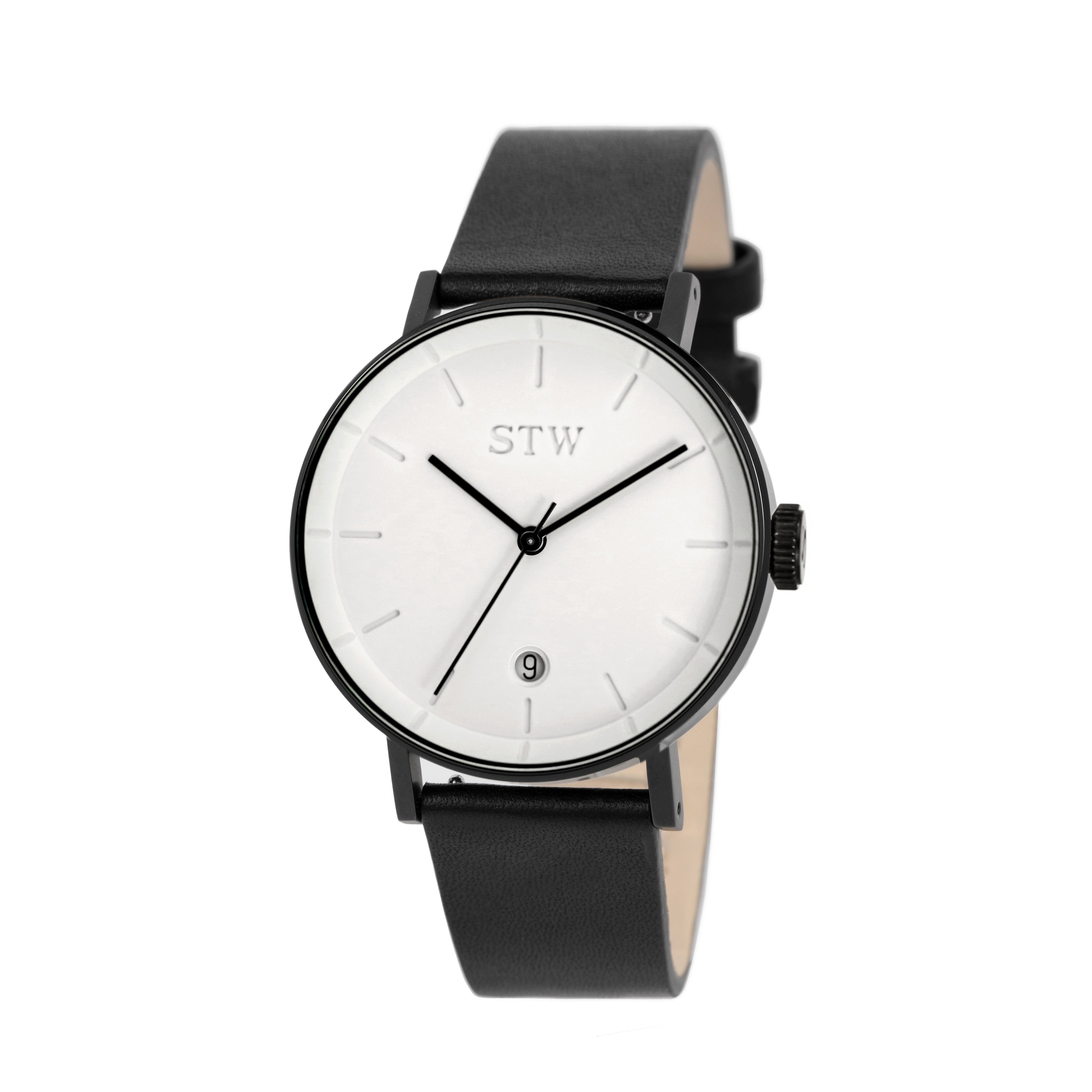 CUT OUT -  WHITE DIAL / BLACK LEATHER STRAP WATCH