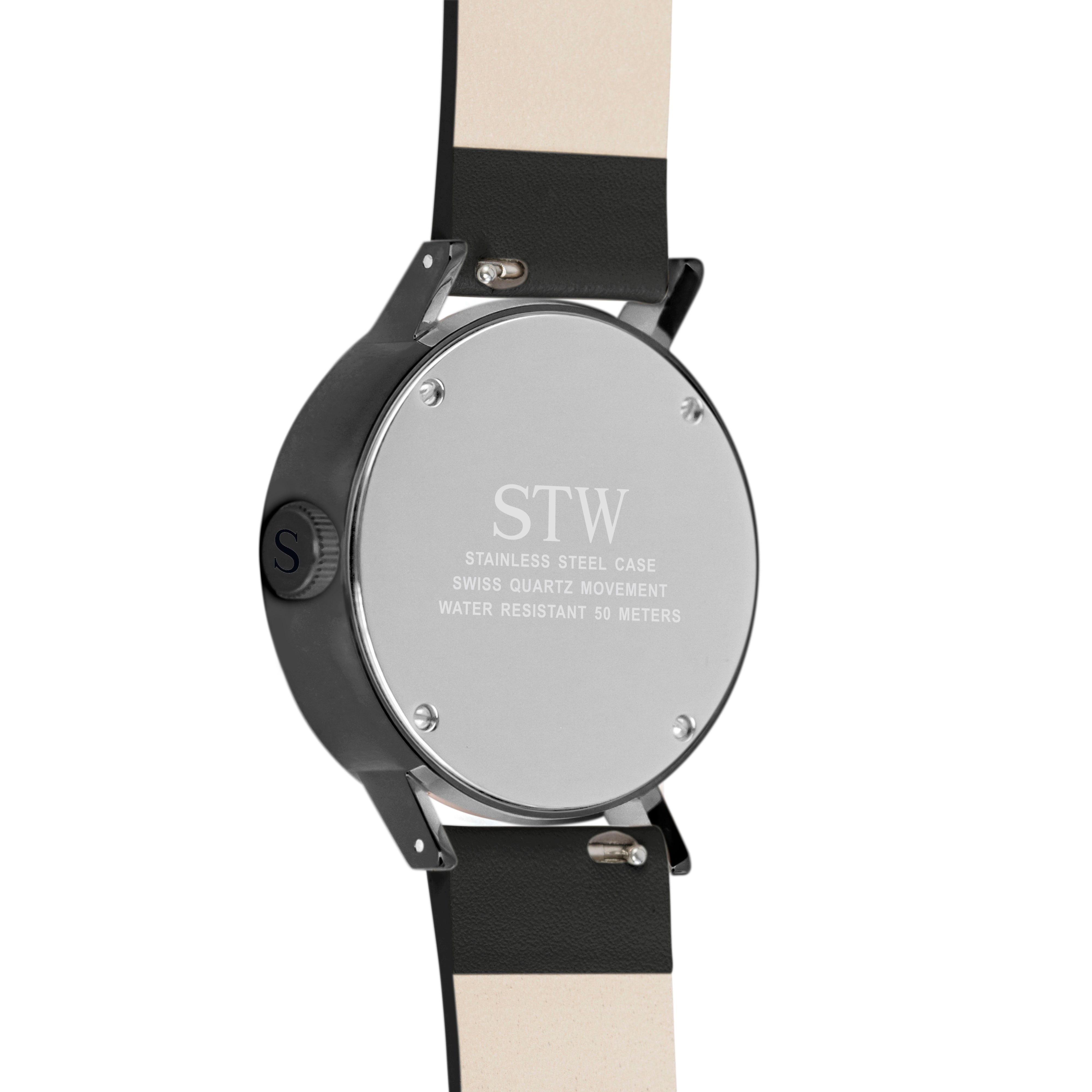 CUT OUT -  WHITE DIAL / BLACK LEATHER STRAP WATCH