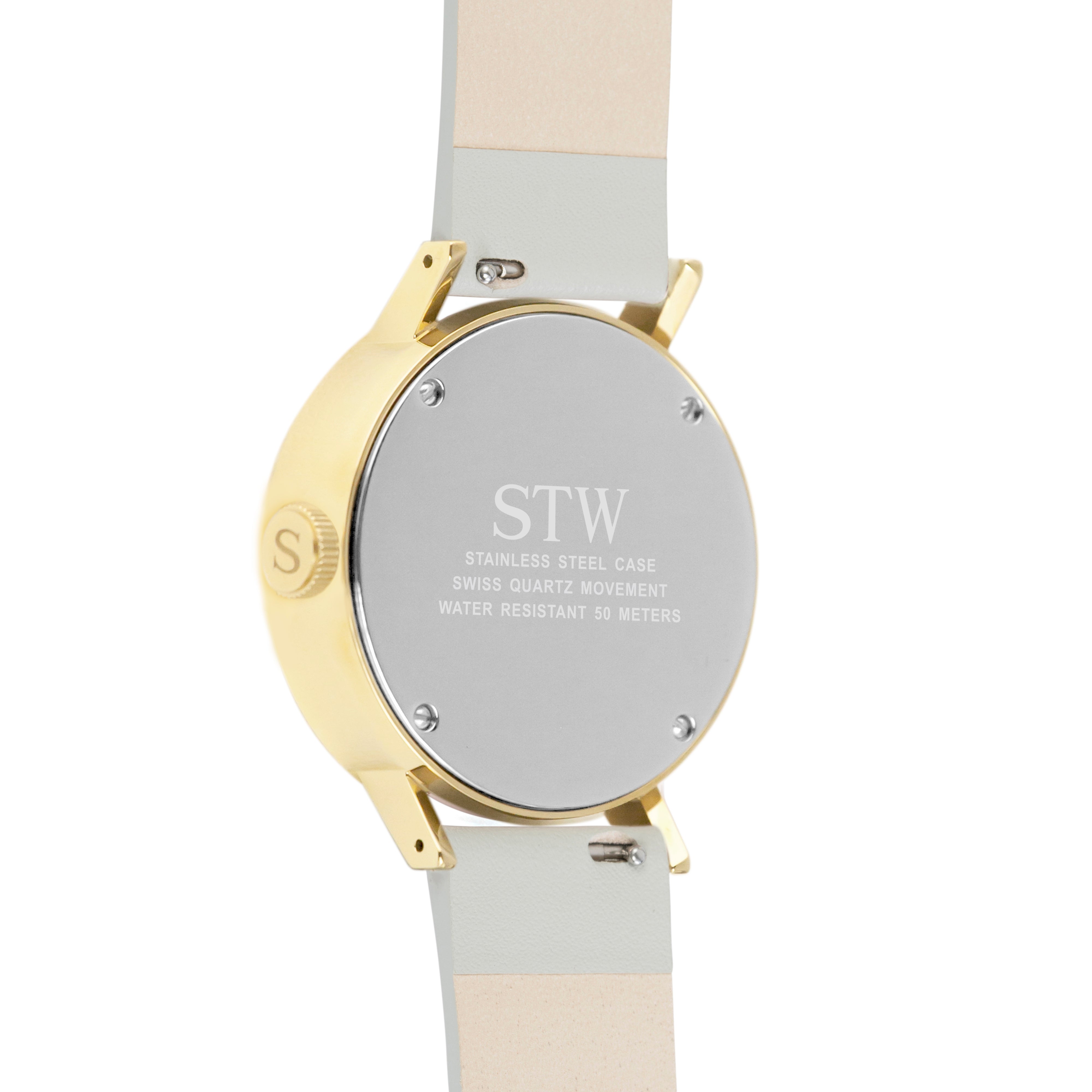 CUT OUT -  WHITE DIAL / GREY LEATHER STRAP WATCH