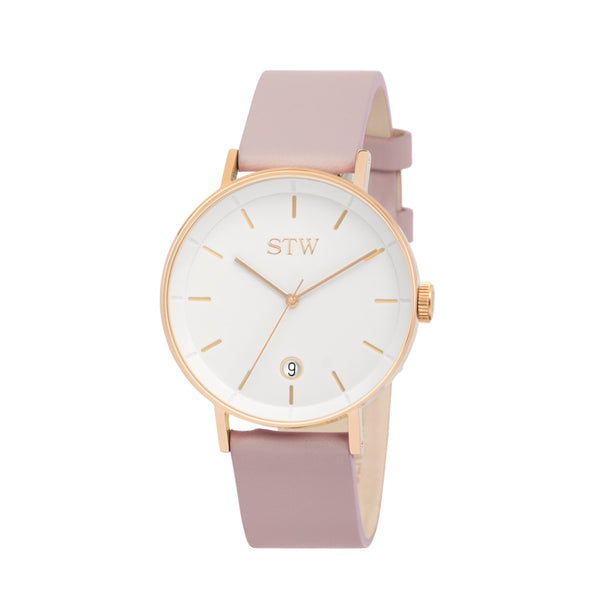 CUT OUT - WHITE DIAL / PINK LEATHER STRAP WATCH – STW Watches display picture 1