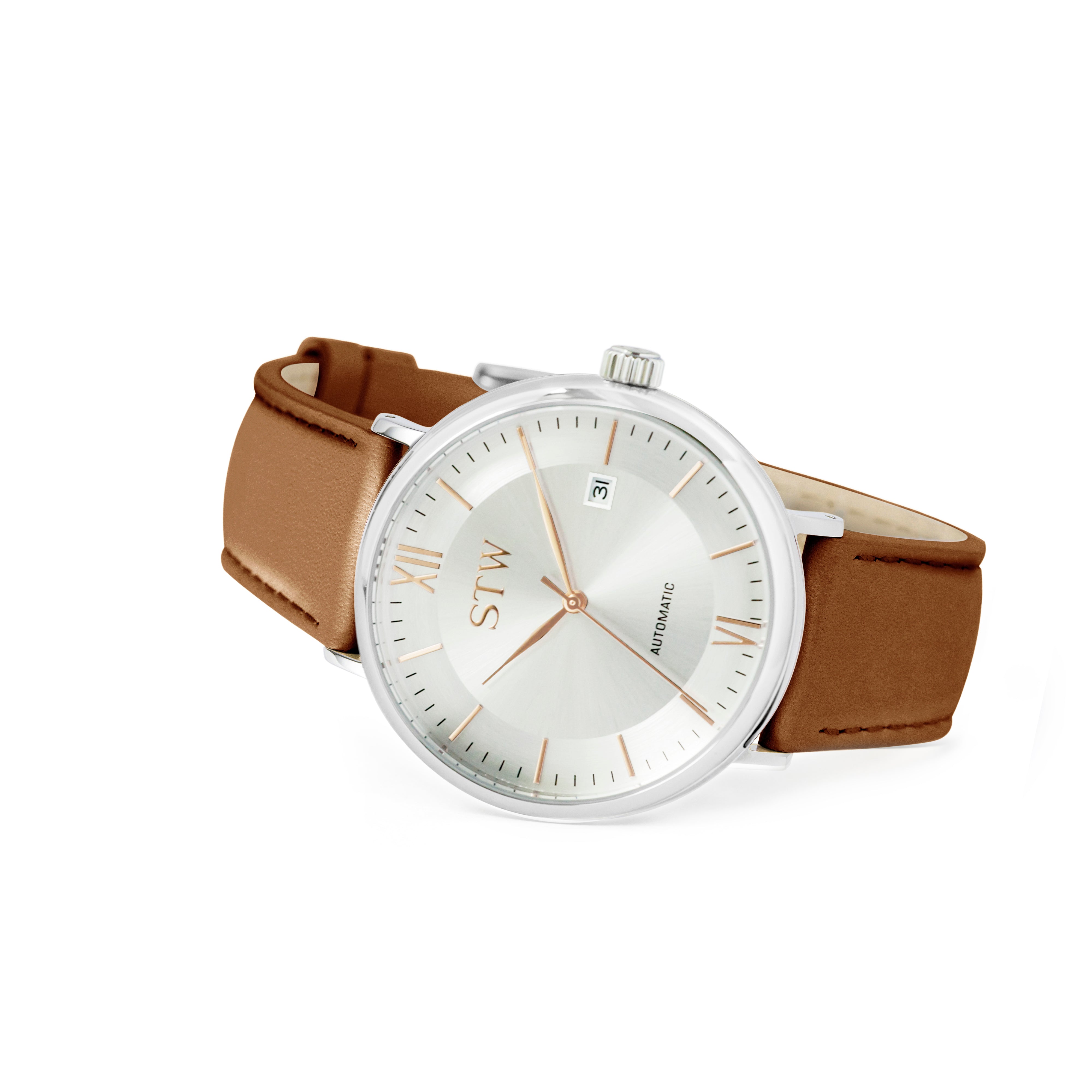 THE AUTO -  SILVER DIAL / BROWN LEATHER STRAP WATCH