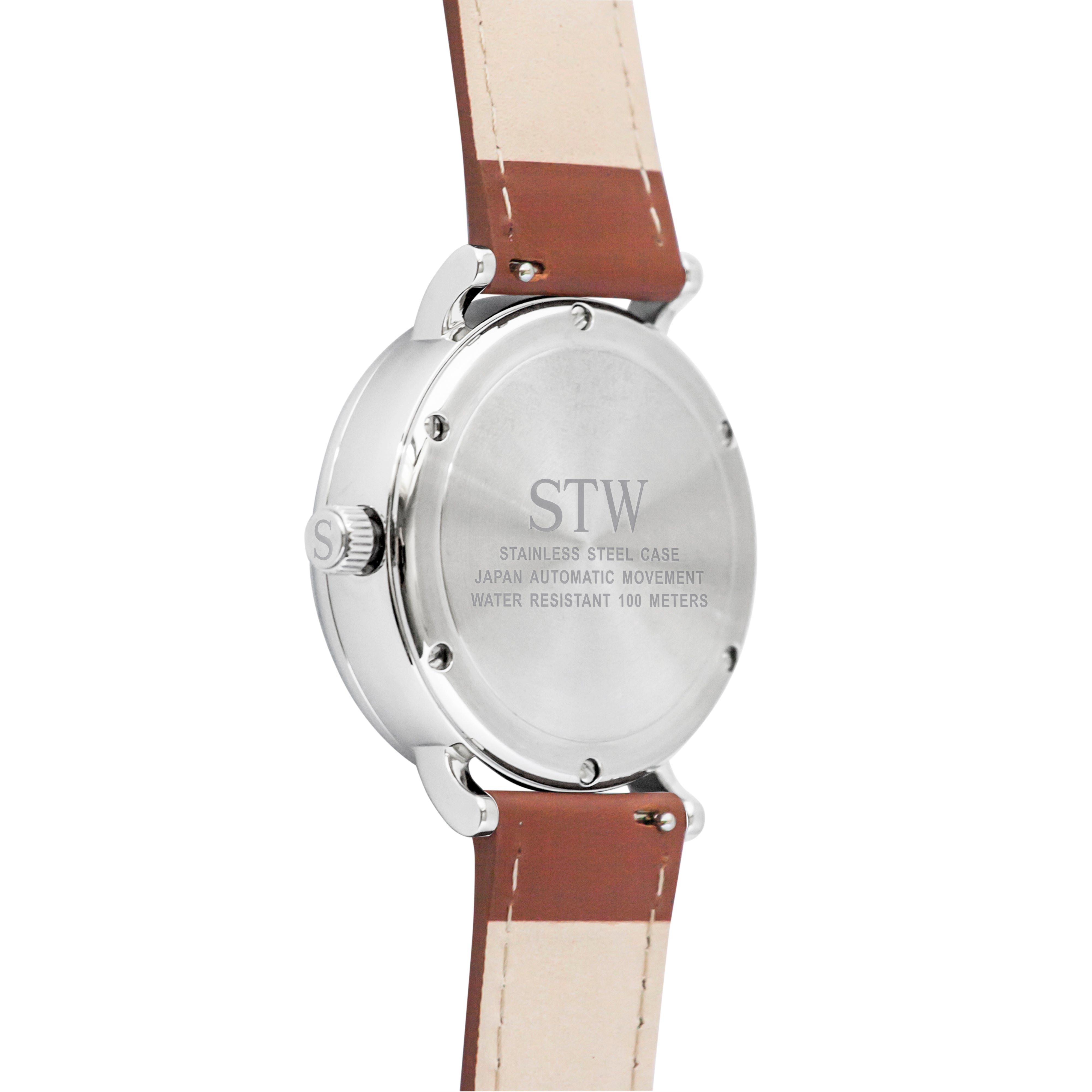 THE AUTO -  SILVER DIAL / BROWN LEATHER STRAP WATCH