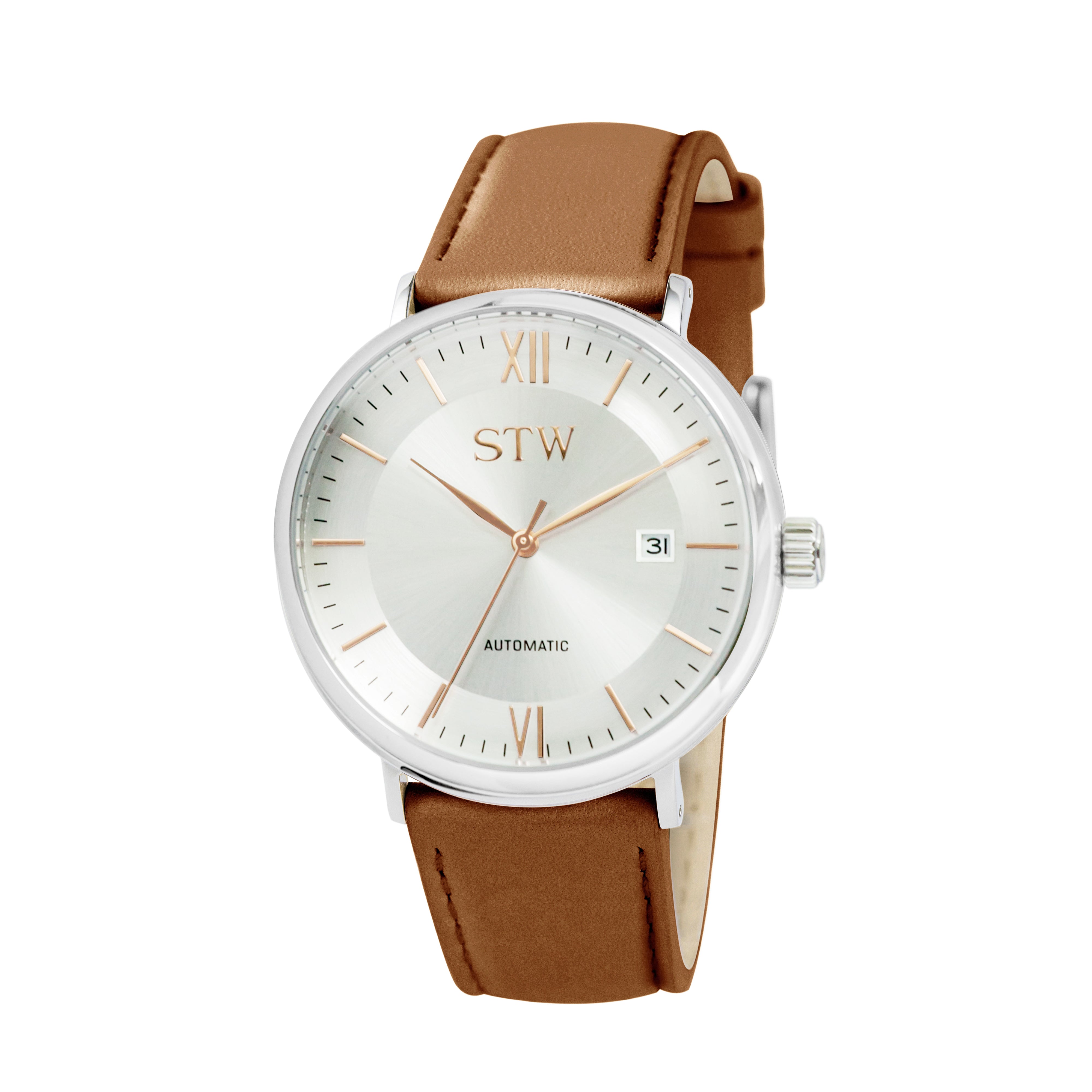 THE AUTO -  SILVER DIAL / BROWN LEATHER STRAP WATCH