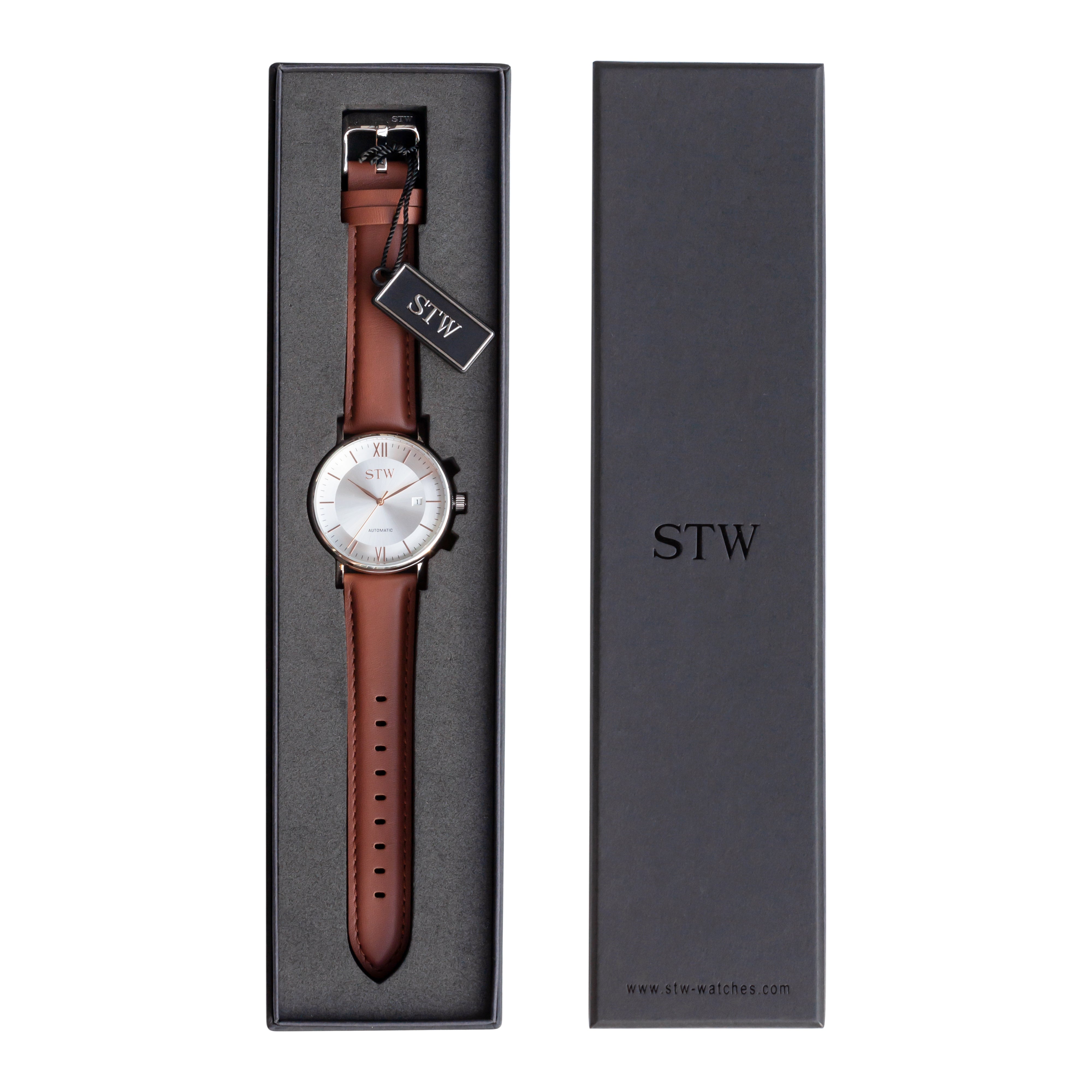 THE AUTO -  SILVER DIAL / BROWN LEATHER STRAP WATCH